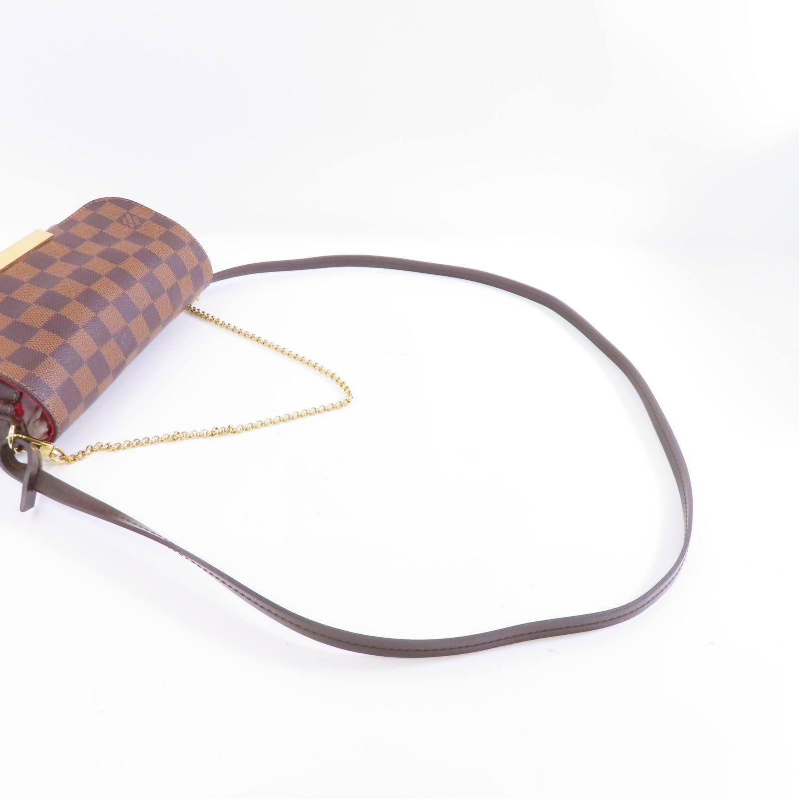 LOUIS VUITTON Damier Favroite PM金扣手挽肩背兩用袋棕色