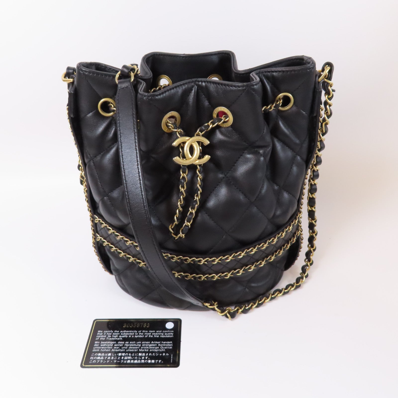CHANEL 【激減優惠】菱格羊皮皮革Chain Shoulder Bucket金扣鏈帶肩背袋黑色