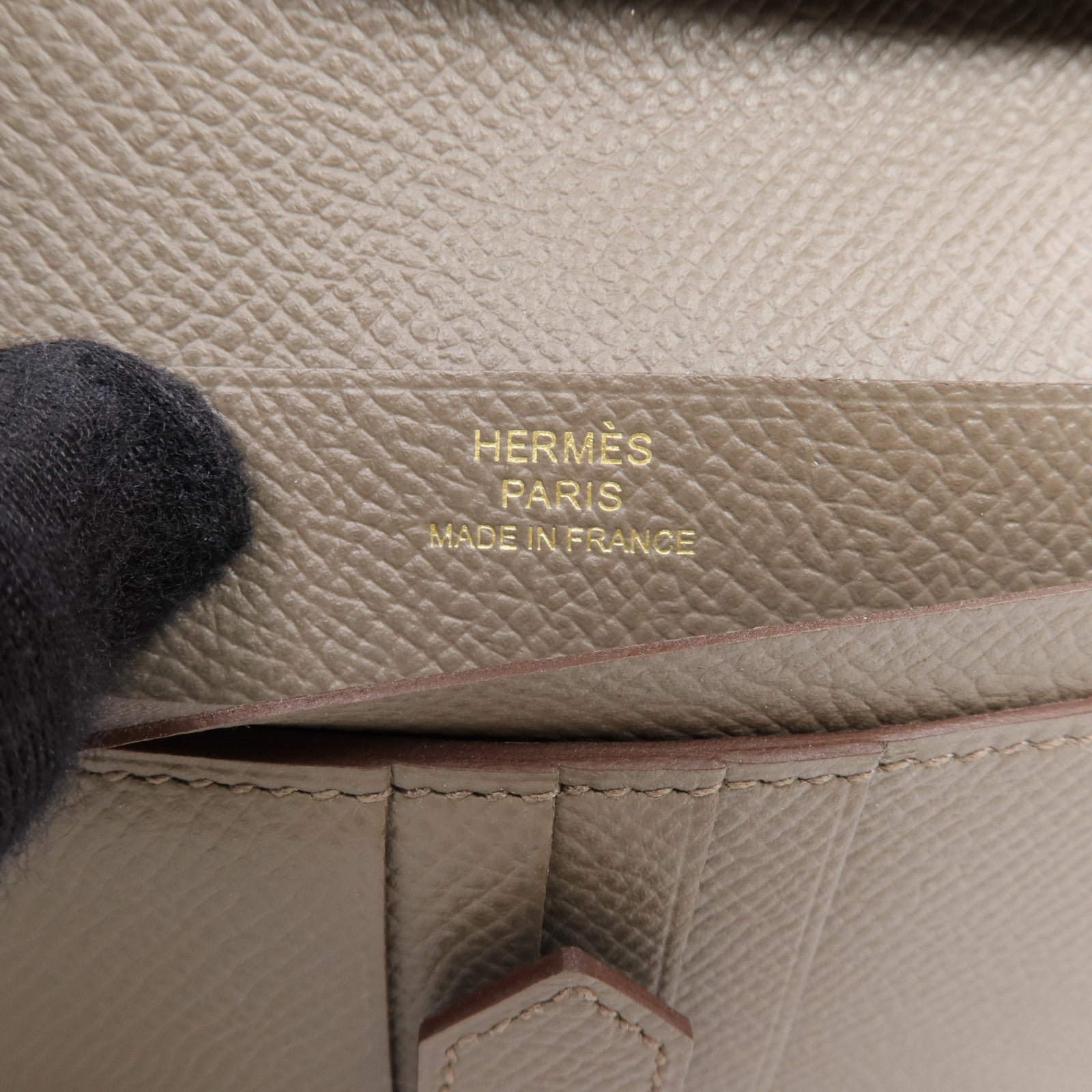 HERMES Epsom皮革Bearn Wallet金扣錢包Etain