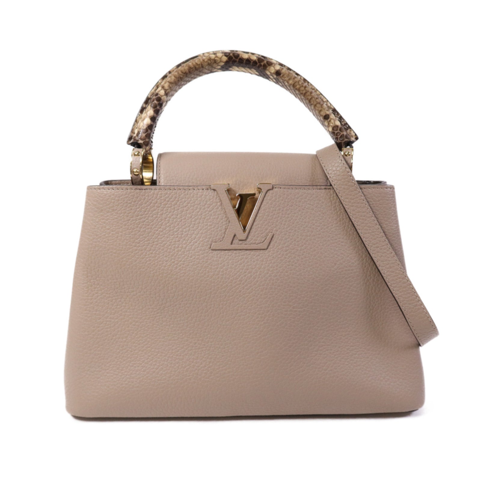 LOUIS VUITTON 【激減優惠】Taurillon/蛇皮皮革Capucines MM金扣手挽肩背兩用袋