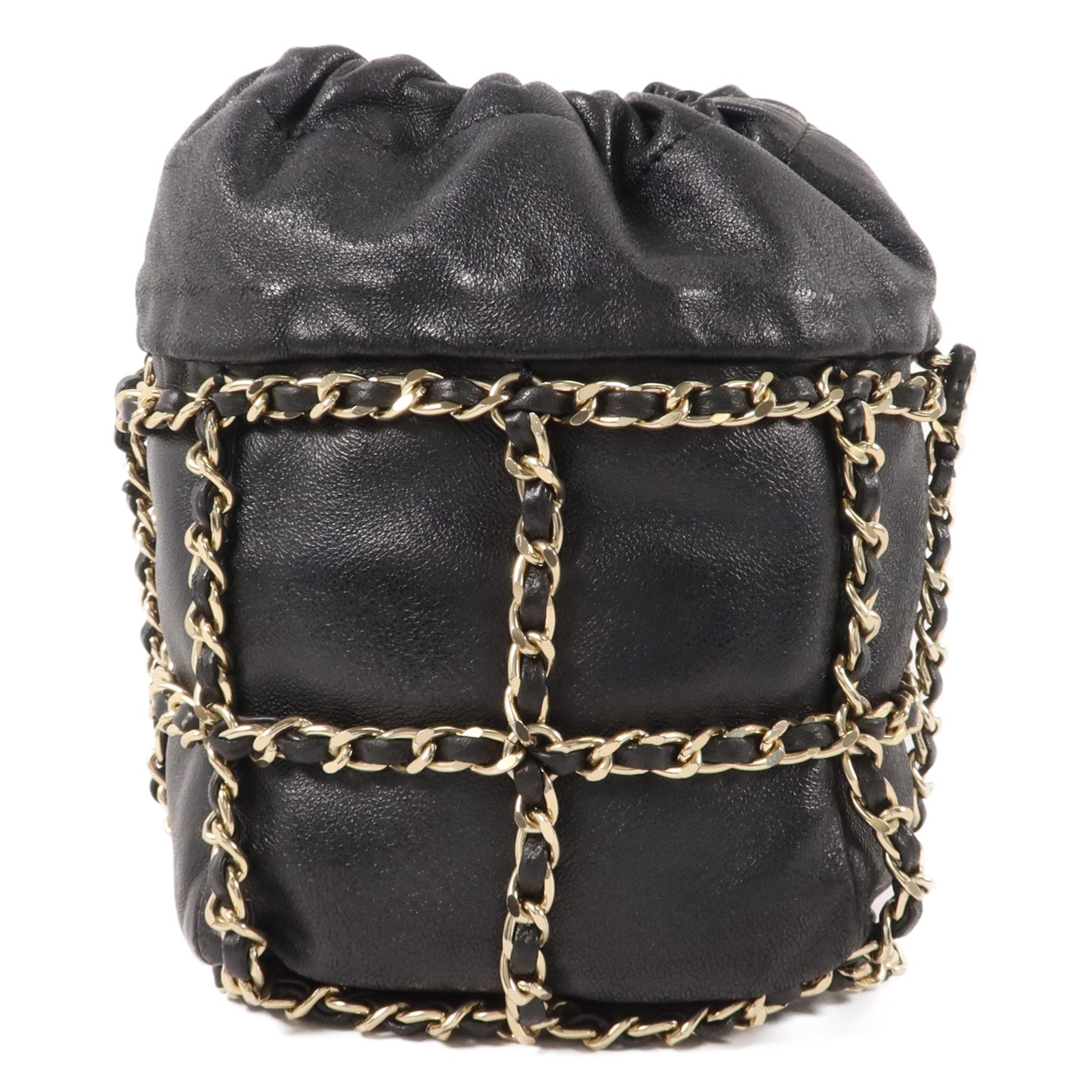 CHANEL 羊皮皮革Drawstring Chain Shoulder鏈帶肩背袋