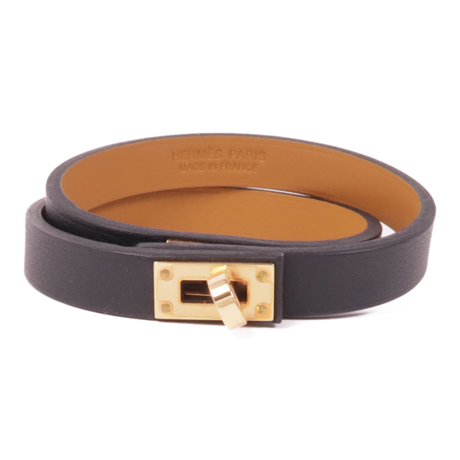 HERMES Swift皮革Kelly Double Tour金扣手鐲Noir