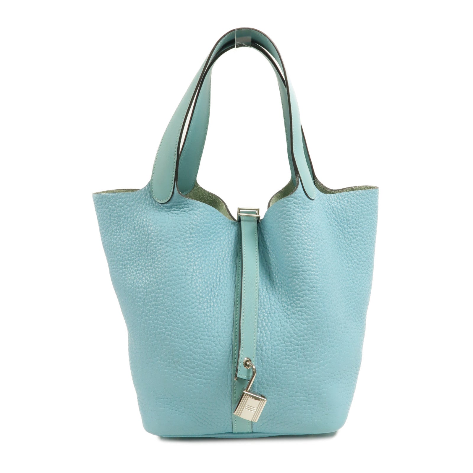 HERMES Clemence皮革/Swift皮革Picotin MM手挽袋Bleu Saint