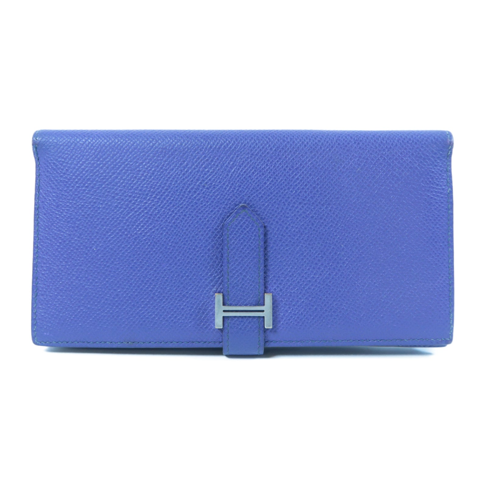 HERMES 【激減優惠】Epsom皮革Bearn Long Wallet銀扣長錢包藍色