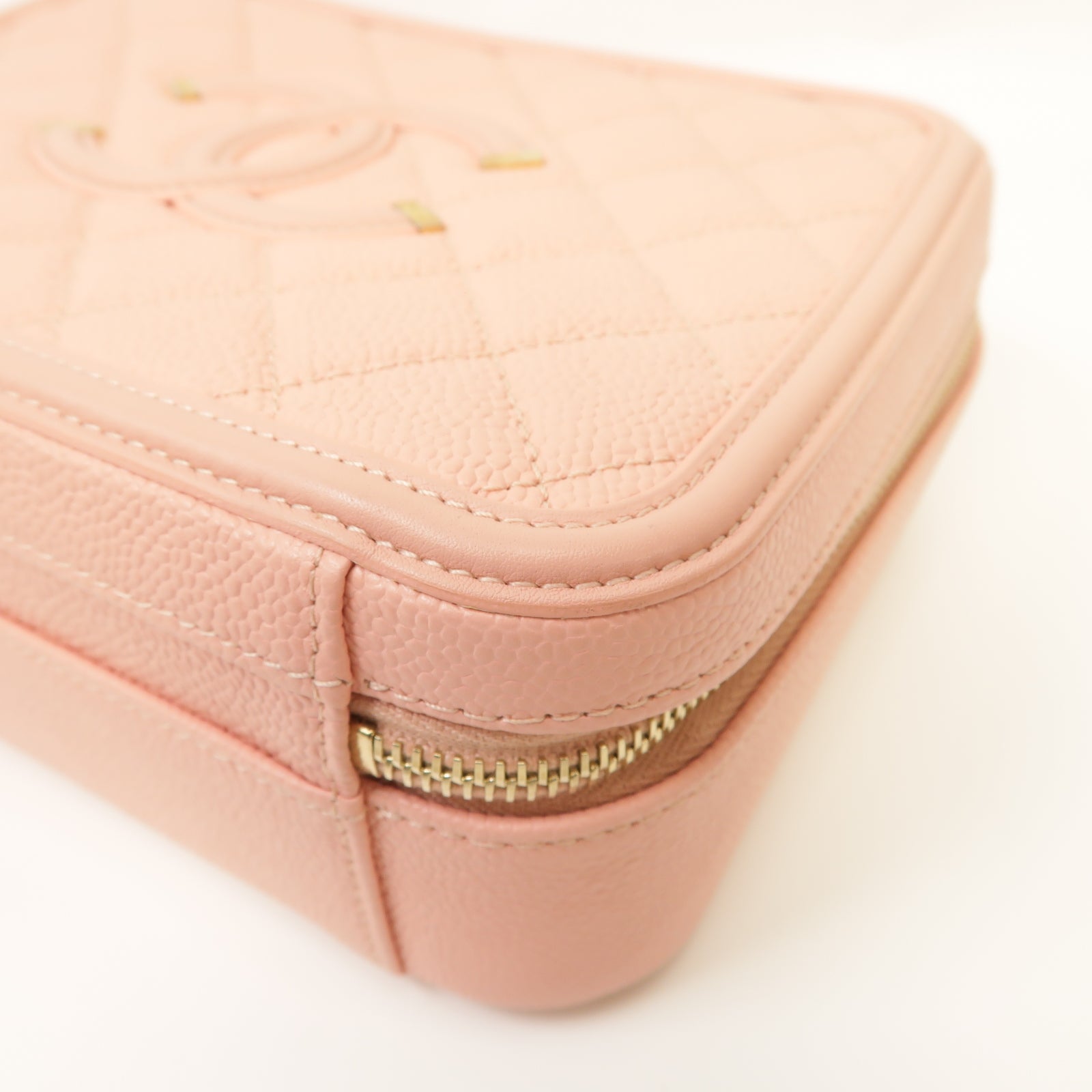 CHANEL 【激減優惠】菱格Caviar皮革Filigree Vanity Case金扣手挽肩背兩用袋粉紅色