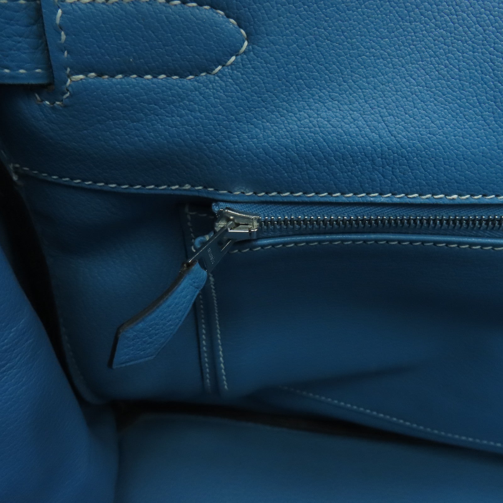HERMES Togo Leather Birkin 35 Silver Buckle Handle Bag Bule Jean Blue