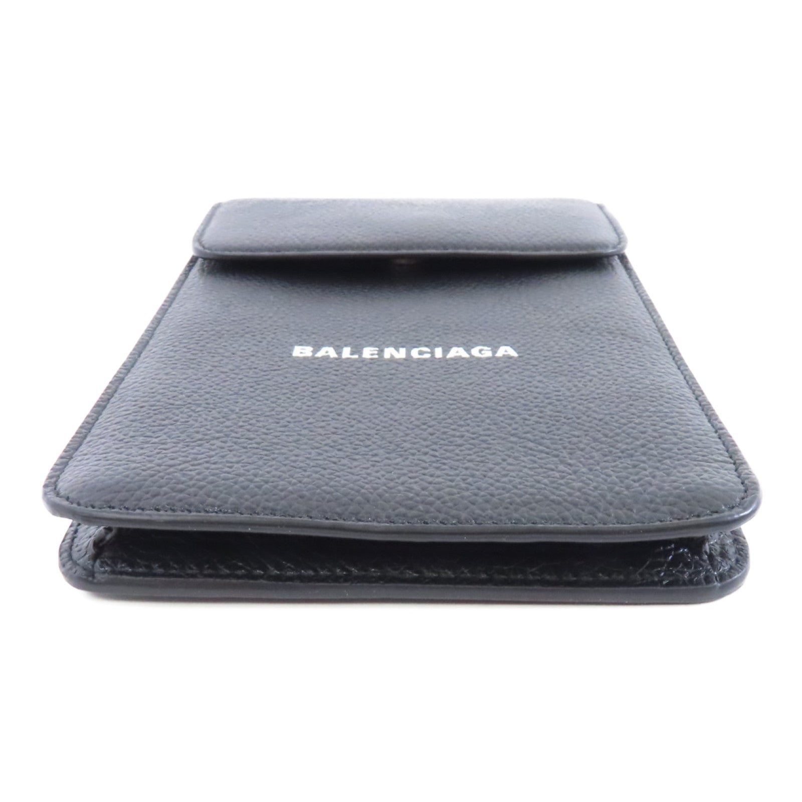BALENCIAGA 牛皮皮革Cash Phone Card Holder銀扣現金手機和卡包黑色
