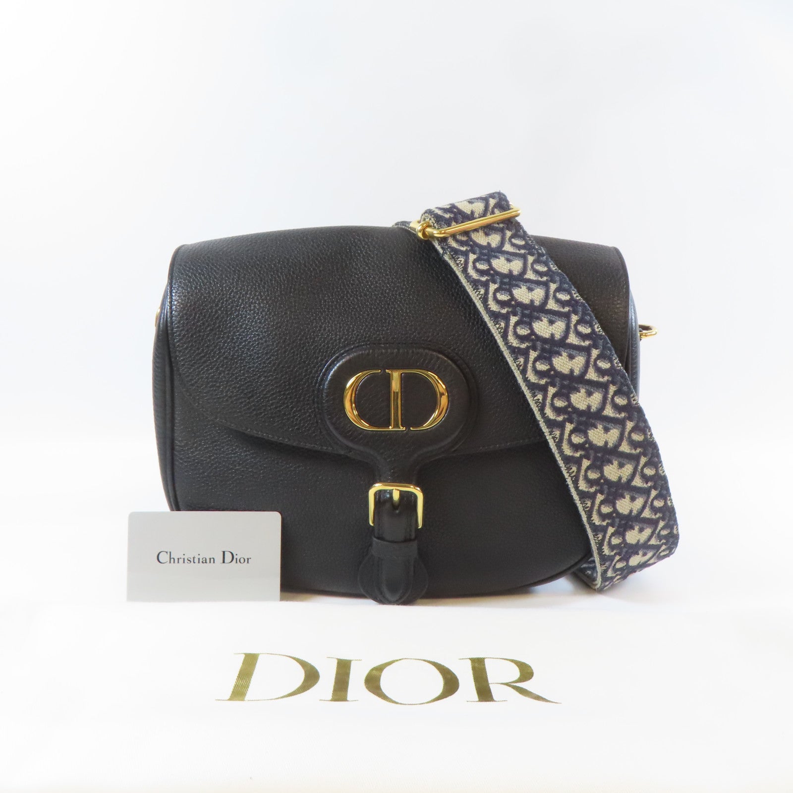 Dior 牛皮皮革Bobby金扣肩背袋黑色