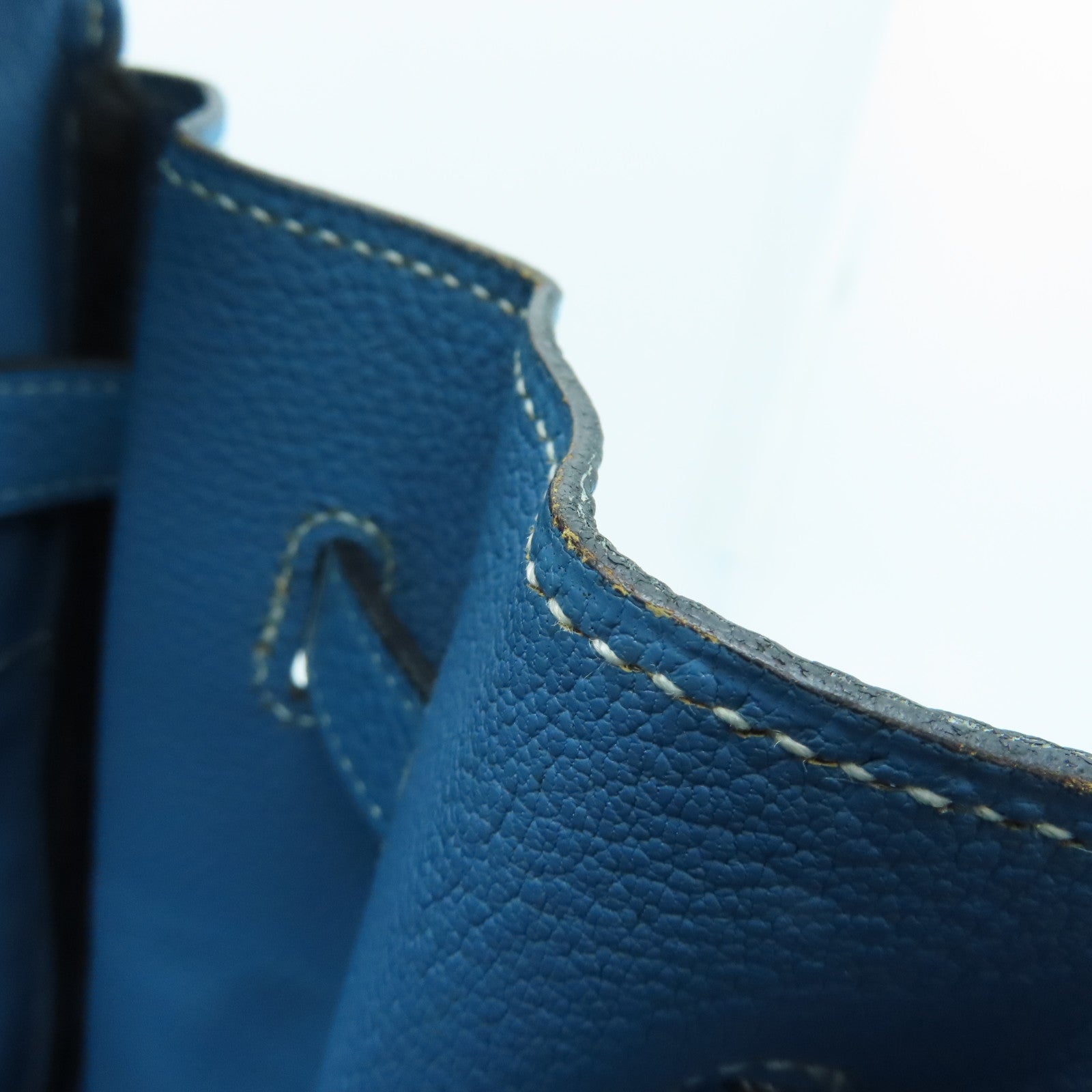 HERMES Togo Leather Birkin 35 Silver Buckle Handle Bag Bule Jean Blue
