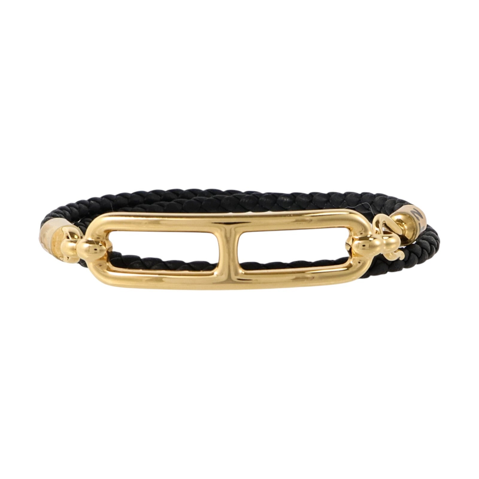 HERMES Swift皮革/金屬Roulis Double Tour Bracelet金扣手鏈Black