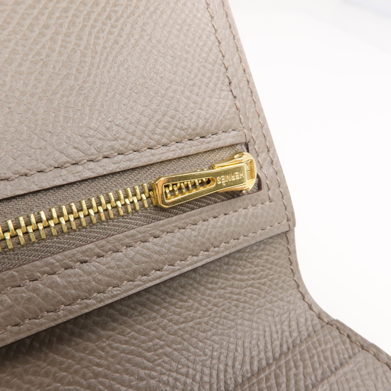 HERMES Epsom皮革Bearn Wallet金扣錢包Etain