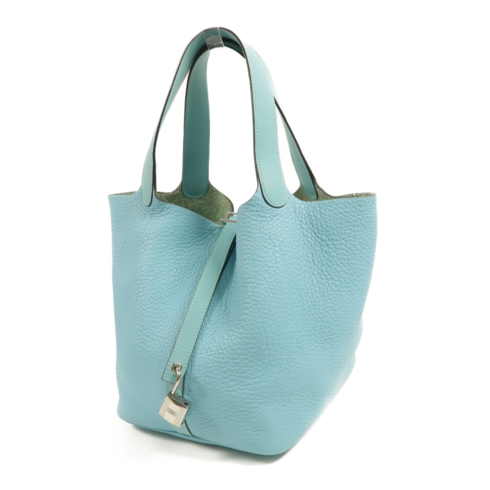 HERMES Clemence皮革/Swift皮革Picotin MM手挽袋Bleu Saint
