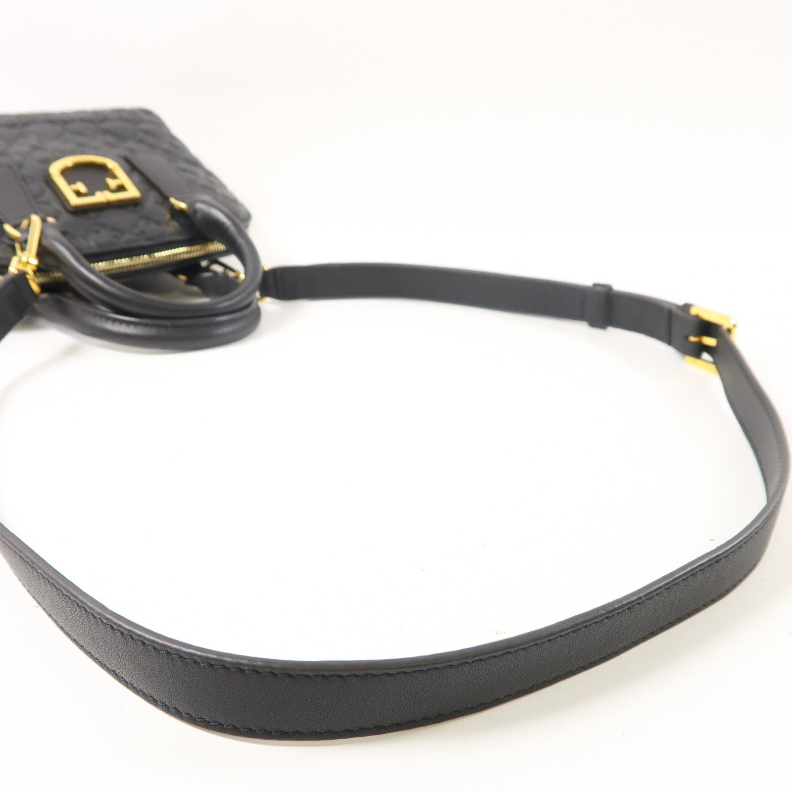 Furla 牛皮皮革2Way Bag金扣手挽肩背兩用袋黑色