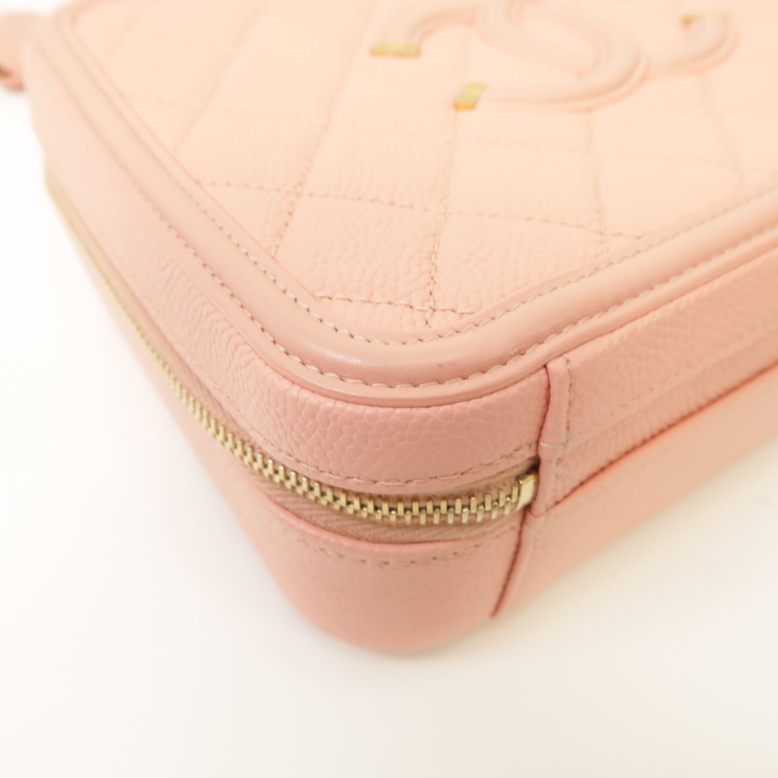 CHANEL 【激減優惠】菱格Caviar皮革Filigree Vanity Case金扣手挽肩背兩用袋粉紅色