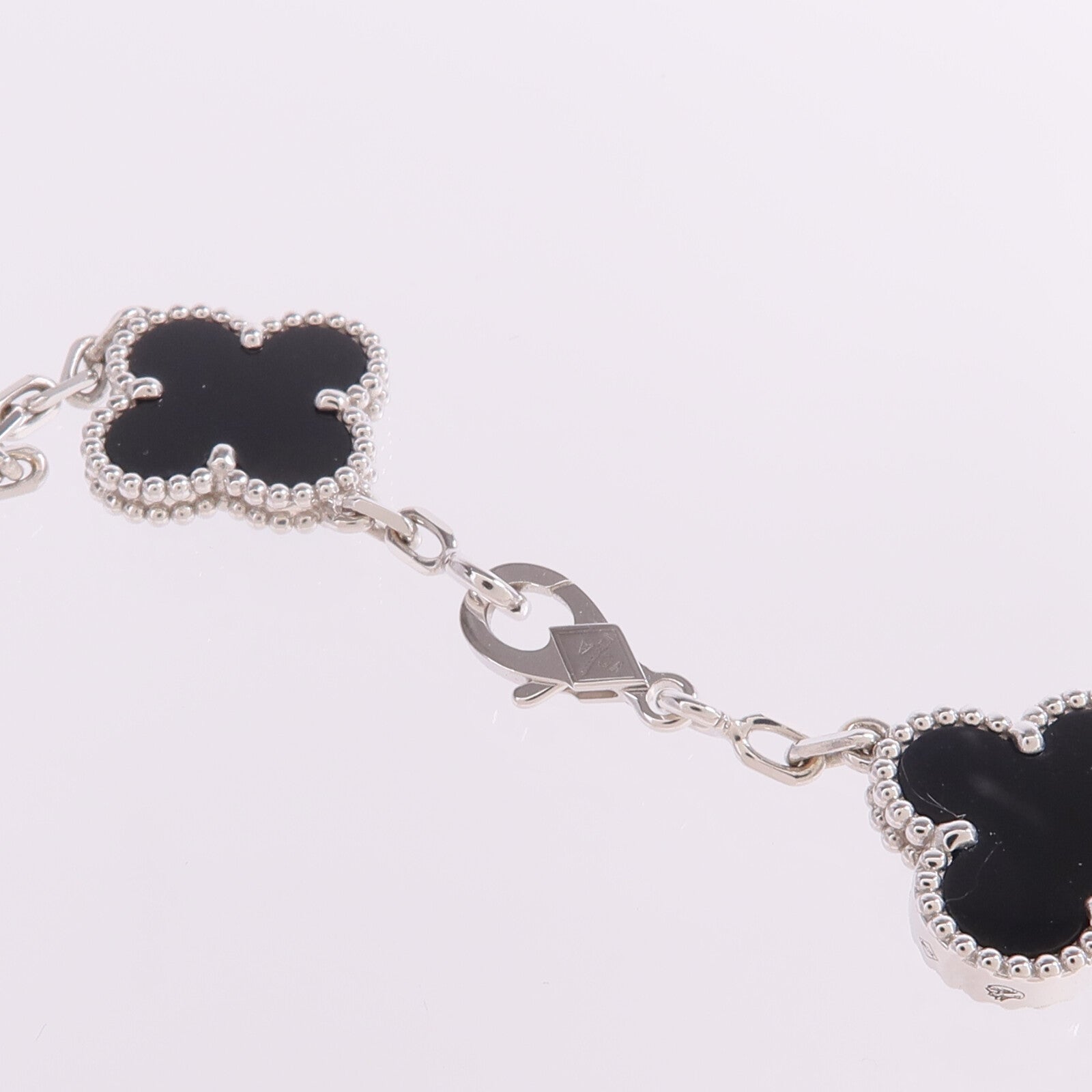 Van Cleef & Arpels 18K白金Vintage Alhambra Bracelet 5 Motifs縞瑪瑙/鑽石手鏈