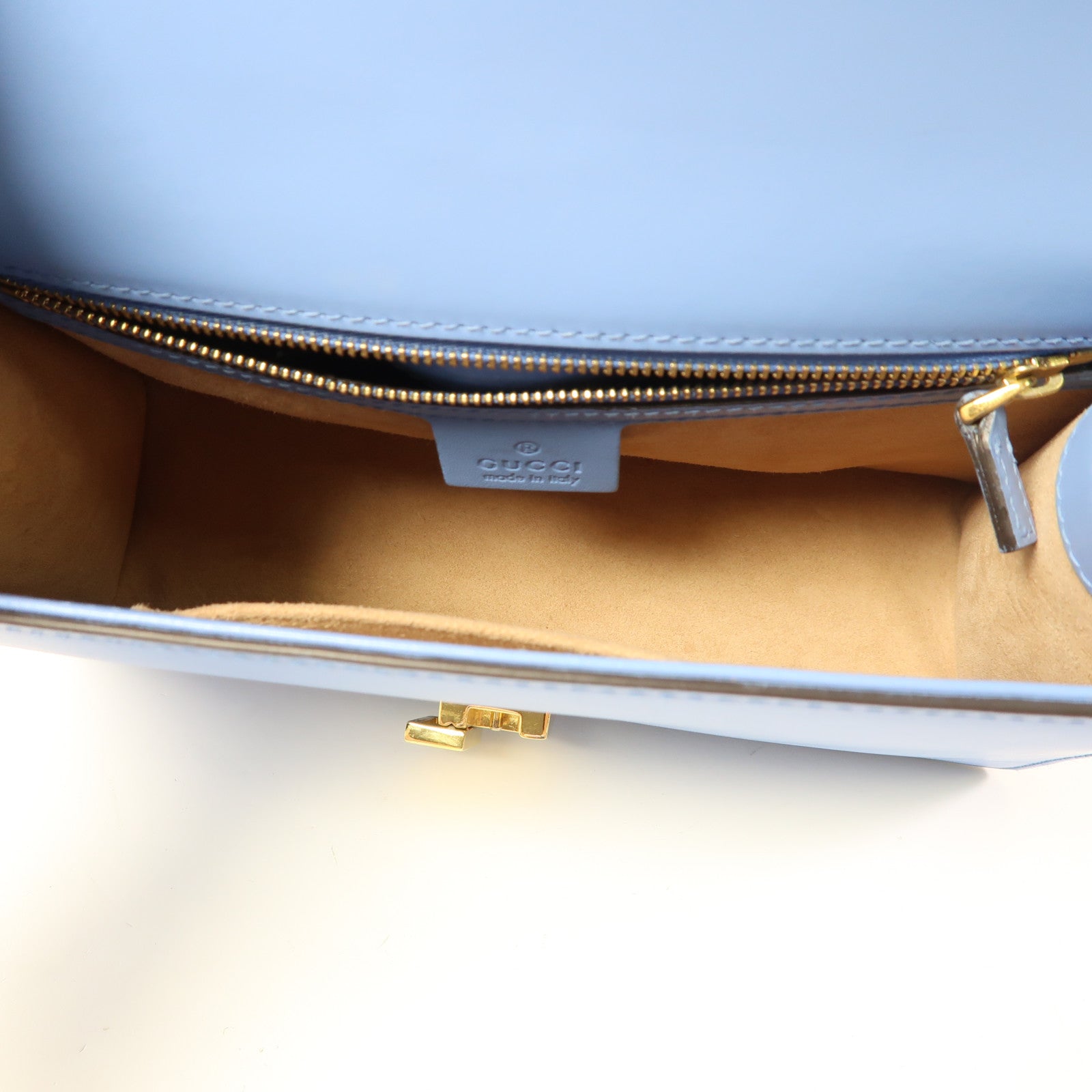 GUCCI GHW Sylvie Shoulder Bag Calfskin Leather Blue 421882