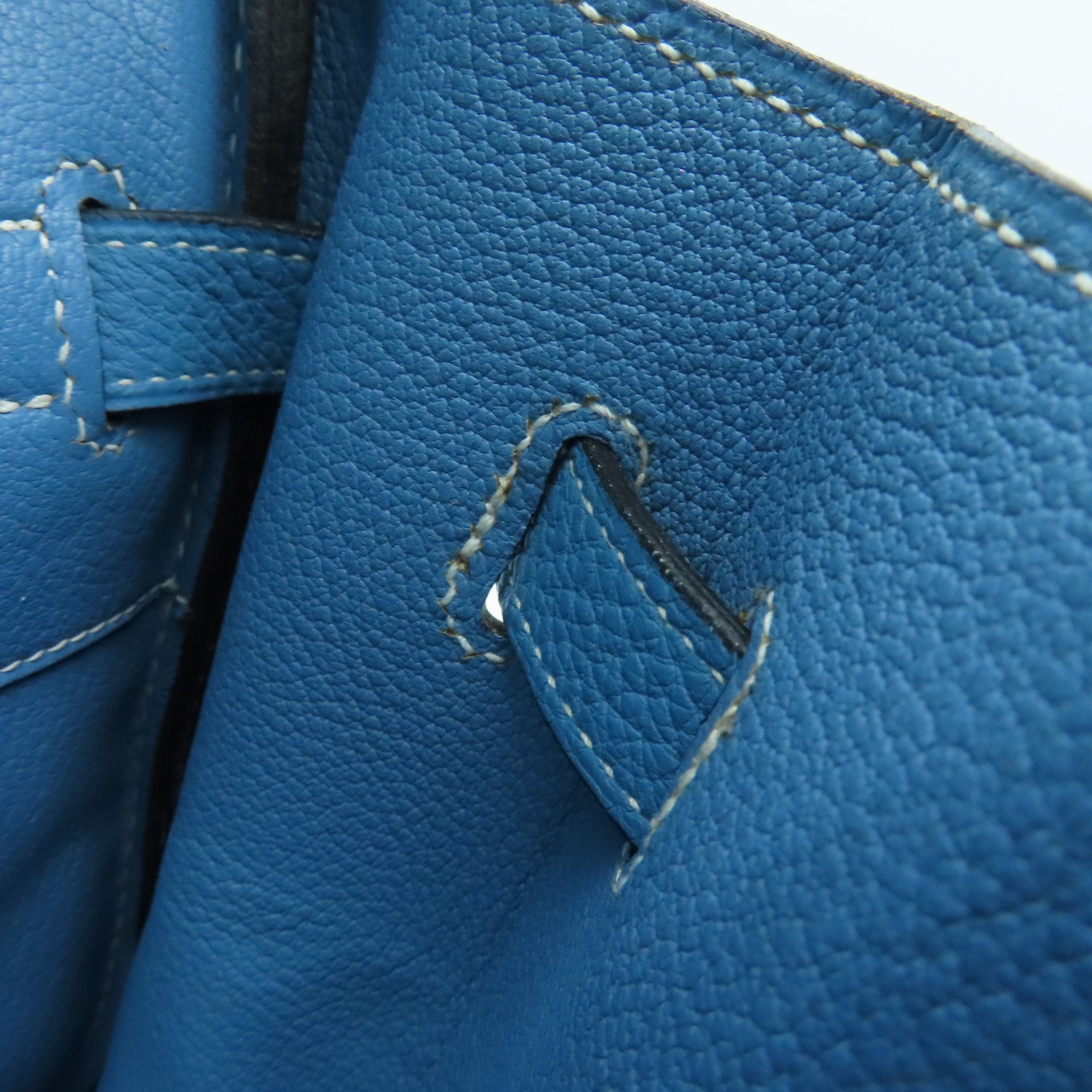 HERMES Togo Leather Birkin 35 Silver Buckle Handle Bag Bule Jean Blue