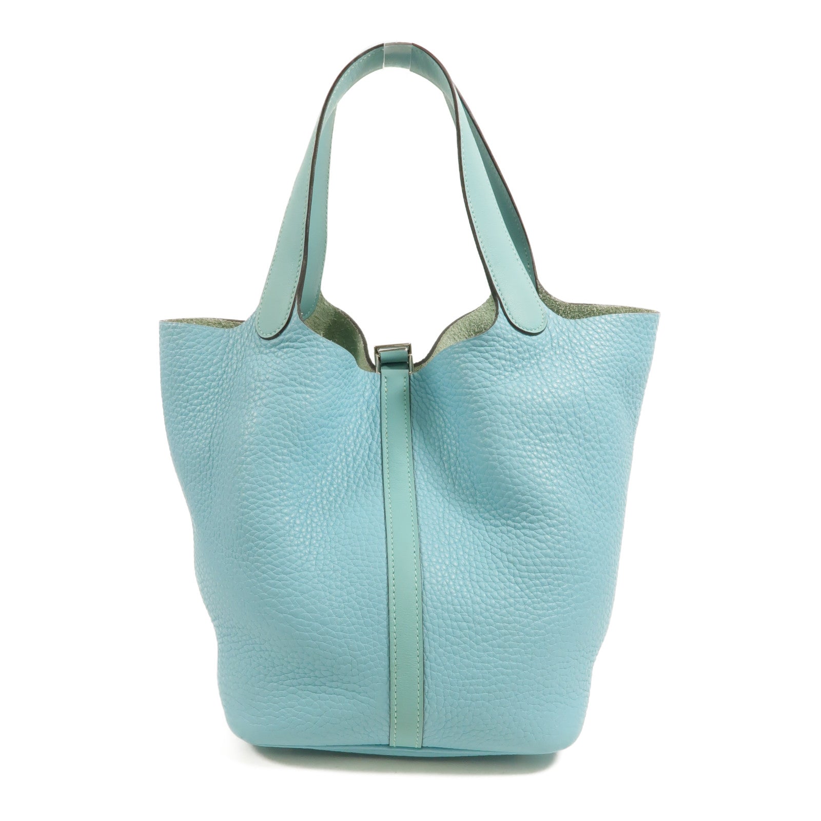HERMES Clemence皮革/Swift皮革Picotin MM手挽袋Bleu Saint