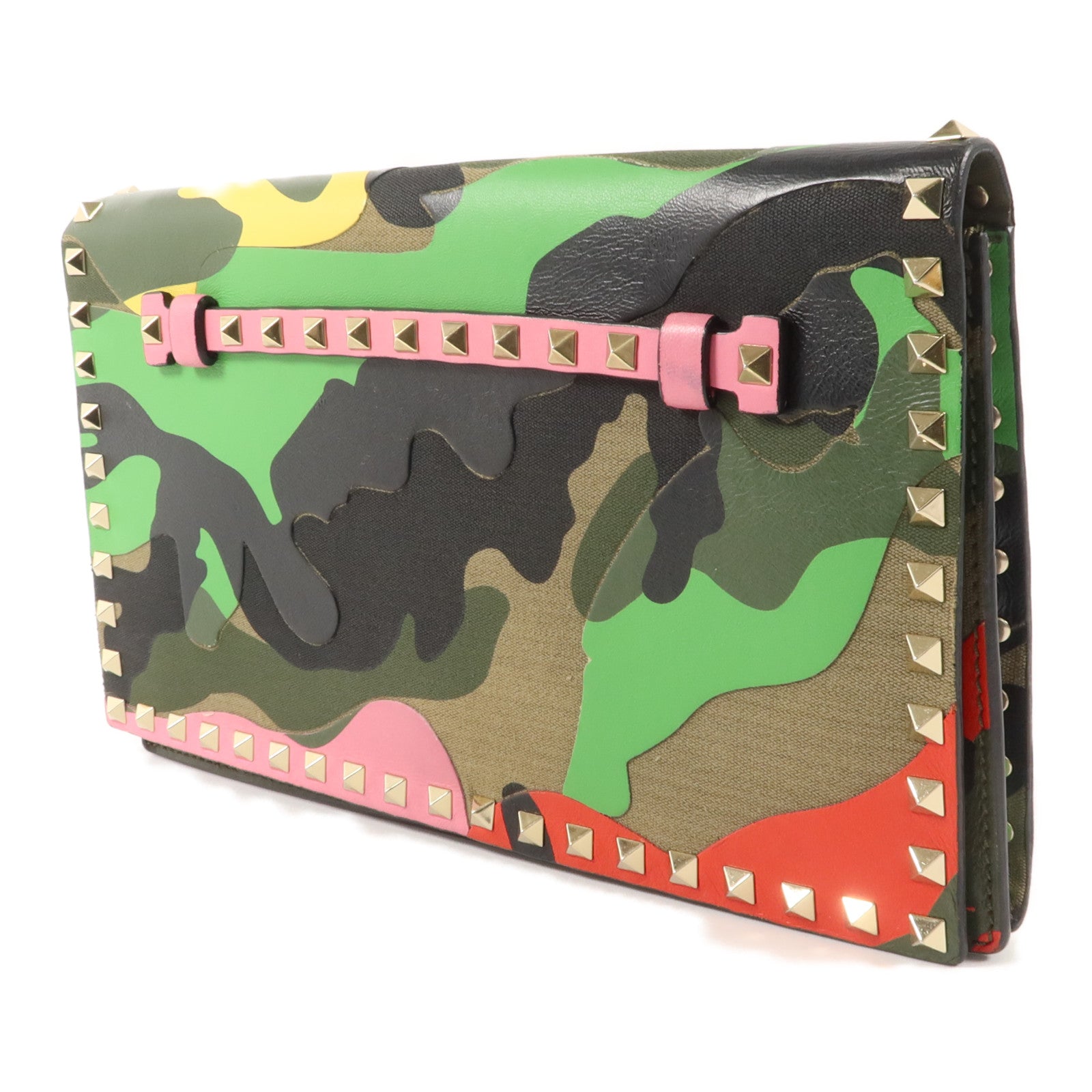 Valentino 帆布/牛皮皮革Camouflage Rockstud Wristlet Clutch手拿包