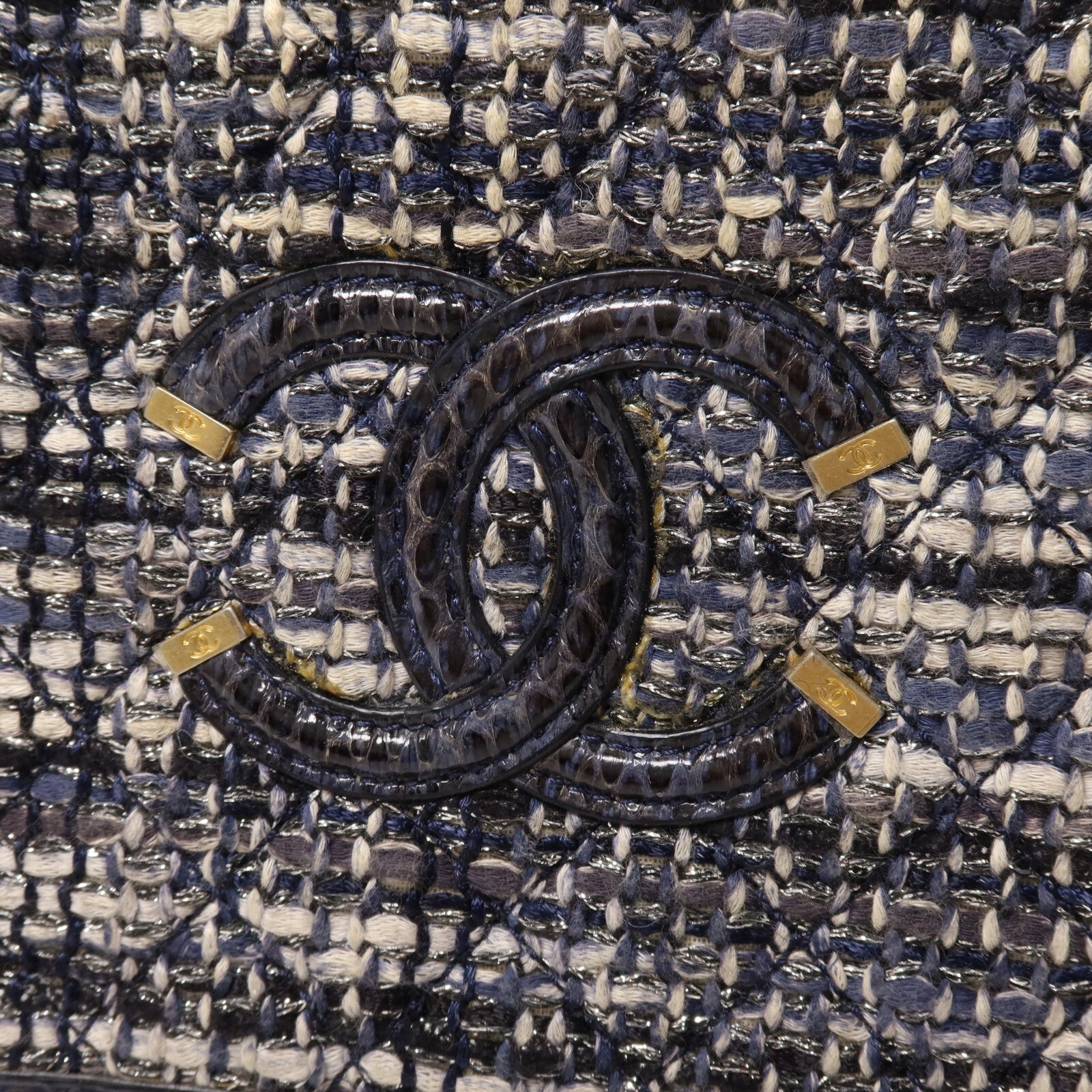 CHANEL Tweed/蛇皮皮革Vanity Case鏈帶手挽肩背兩用袋