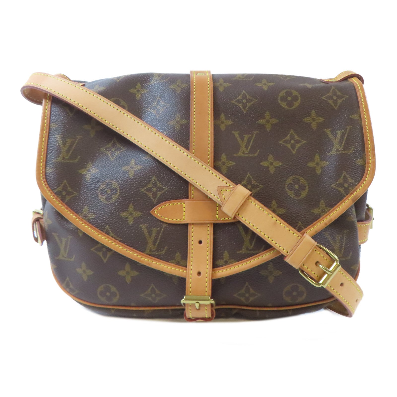 LOUIS VUITTON Monogram Saumur 30金扣肩背袋啡色