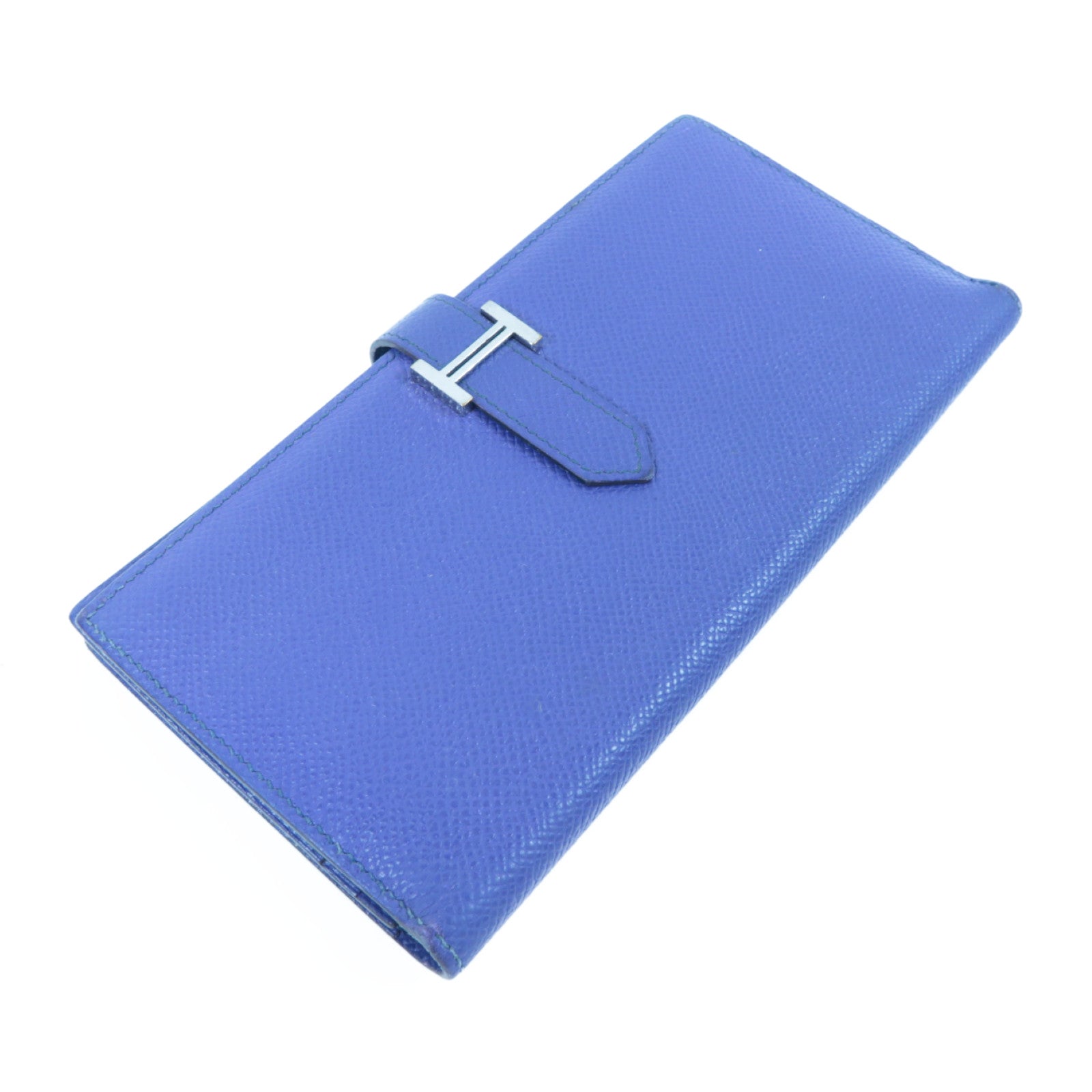 HERMES 【激減優惠】Epsom皮革Bearn Long Wallet銀扣長錢包藍色