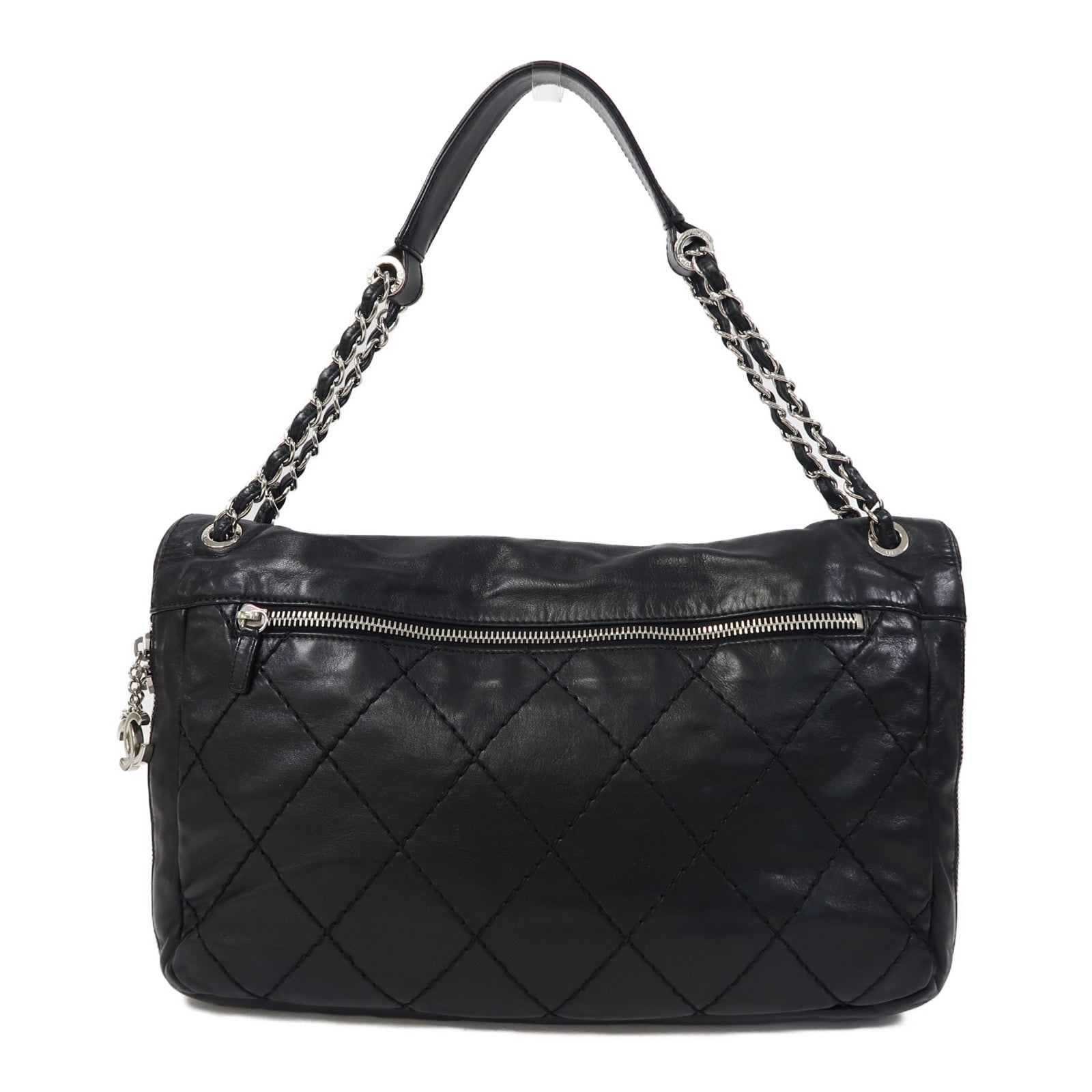 CHANEL 牛皮皮革Shoulder Bag銀扣肩背袋黑色