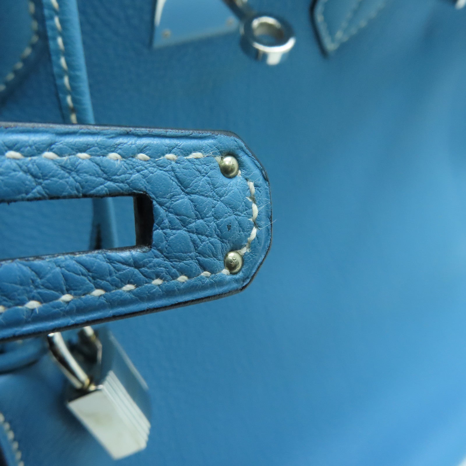 HERMES Togo Leather Birkin 35 Silver Buckle Handle Bag Bule Jean Blue