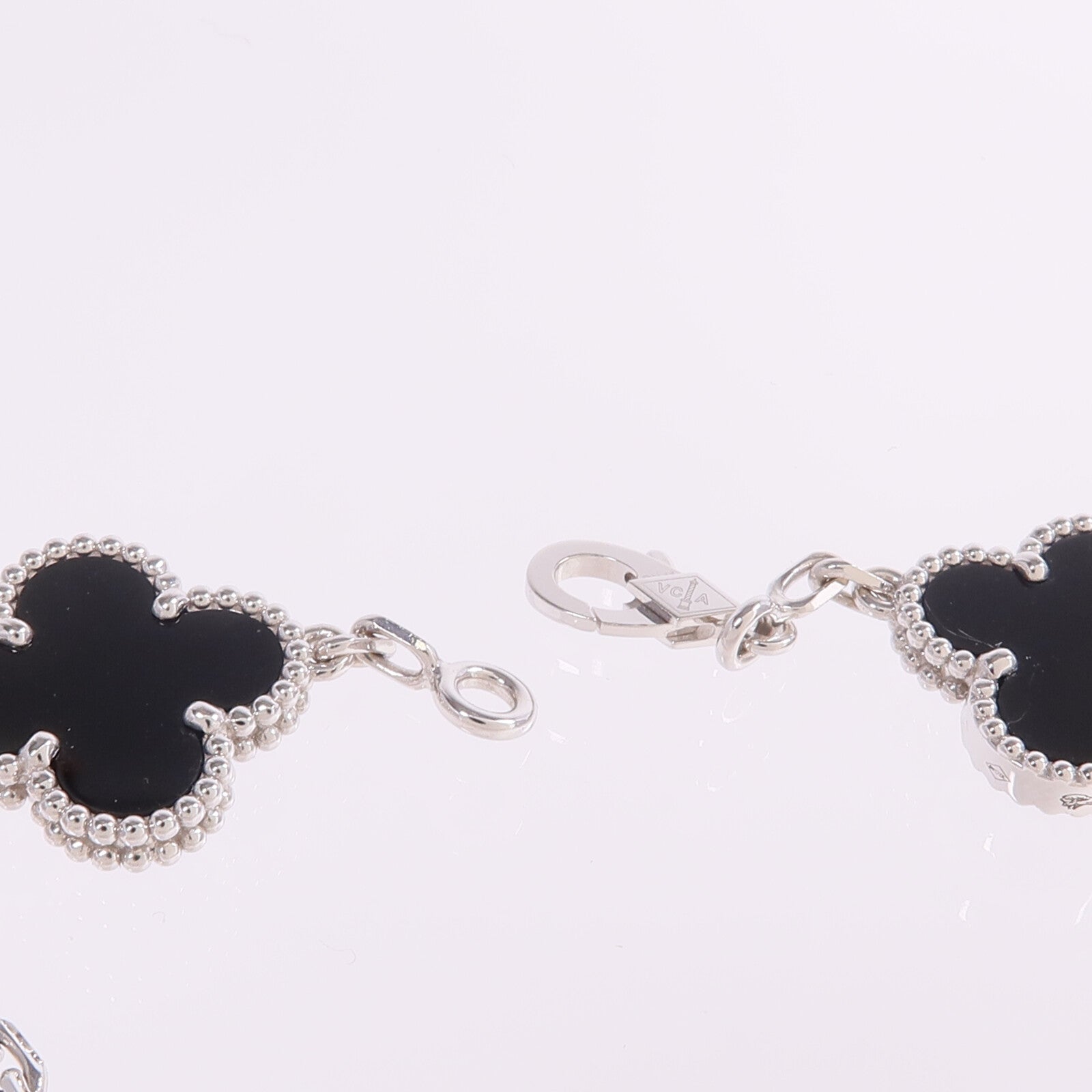 Van Cleef & Arpels 18K白金Vintage Alhambra Bracelet 5 Motifs縞瑪瑙/鑽石手鏈