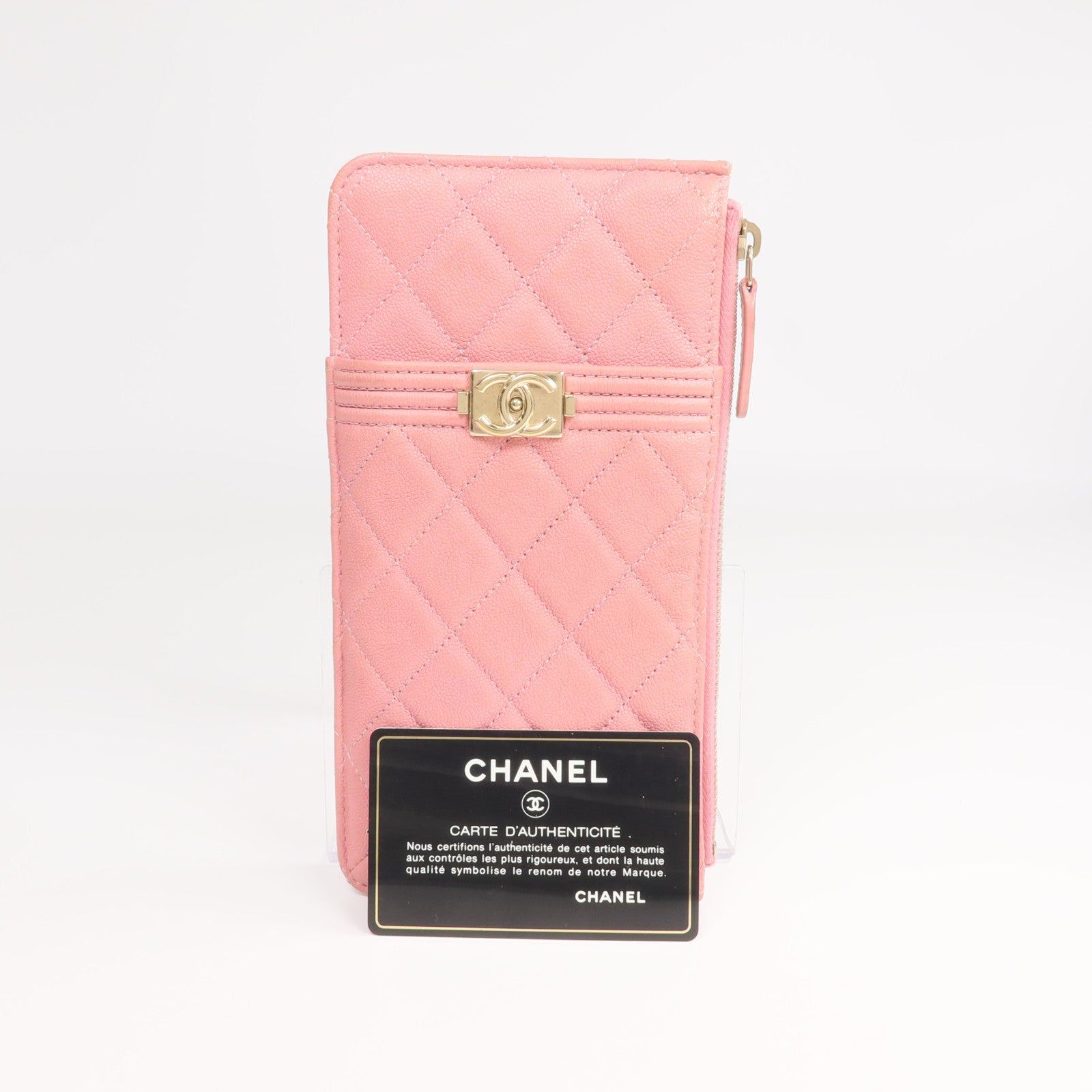 CHANEL 牛皮皮革Zipper Long Wallet金扣長錢包