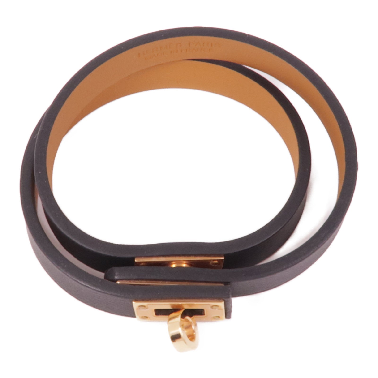 HERMES Swift皮革Kelly Double Tour金扣手鐲Noir