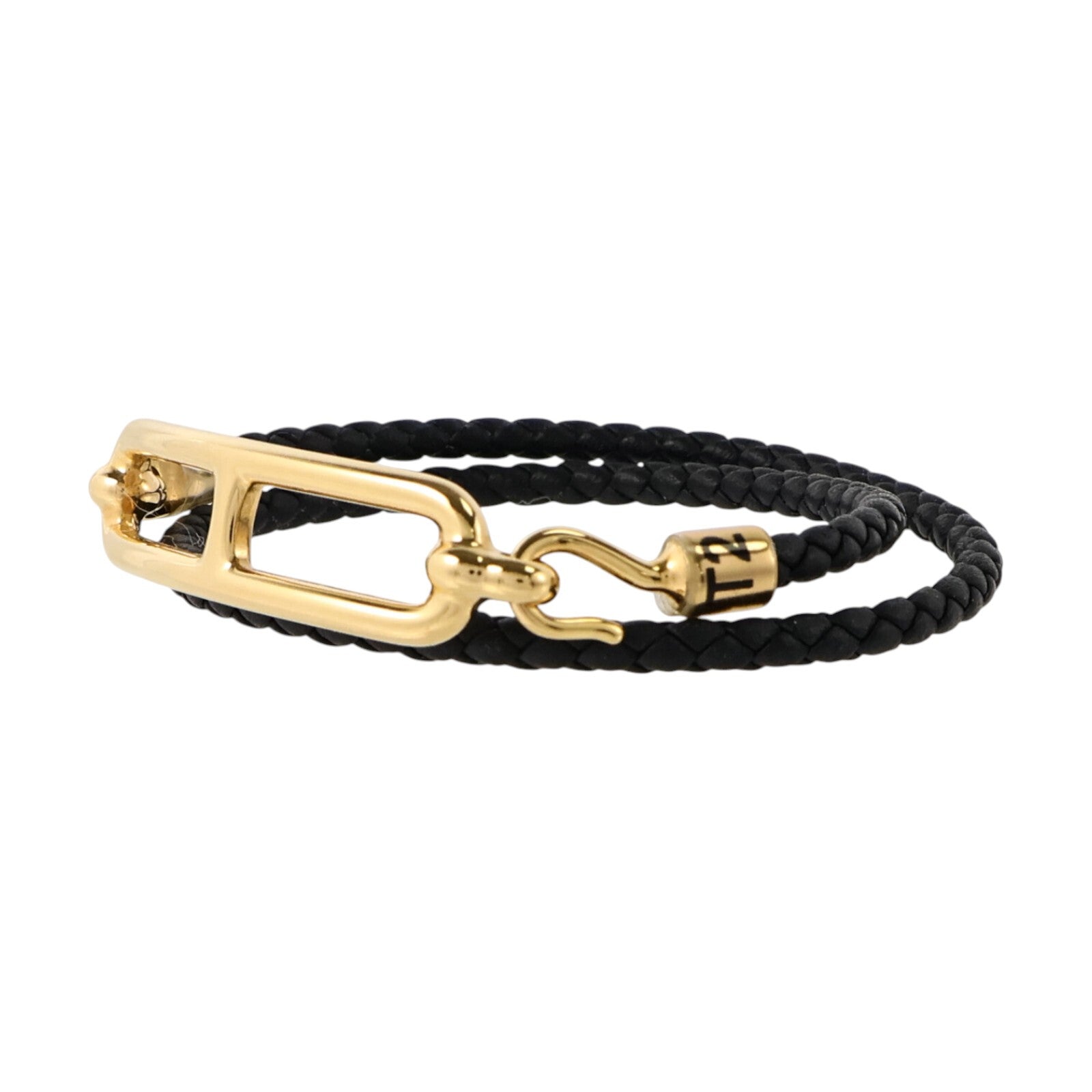 HERMES Swift皮革/金屬Roulis Double Tour Bracelet金扣手鏈Black