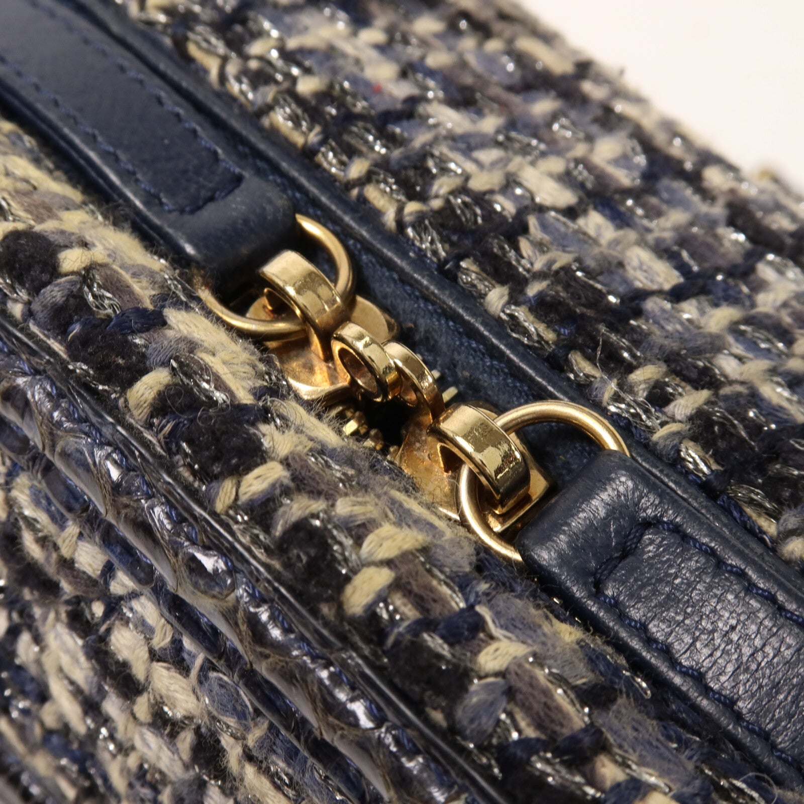 CHANEL Tweed/蛇皮皮革Vanity Case鏈帶手挽肩背兩用袋
