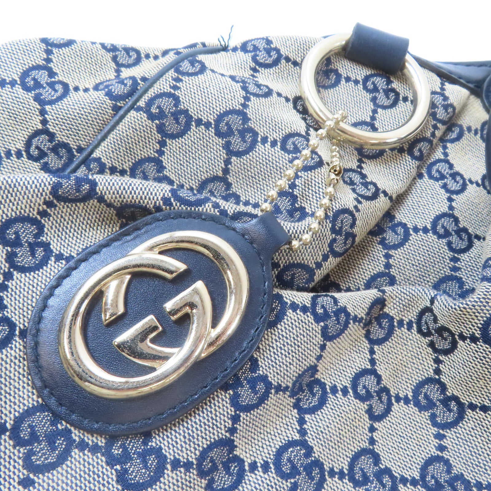 GUCCI 【激減優惠】帆布GG Sukey Canvas Handbag金扣肩背袋啡色/藍色