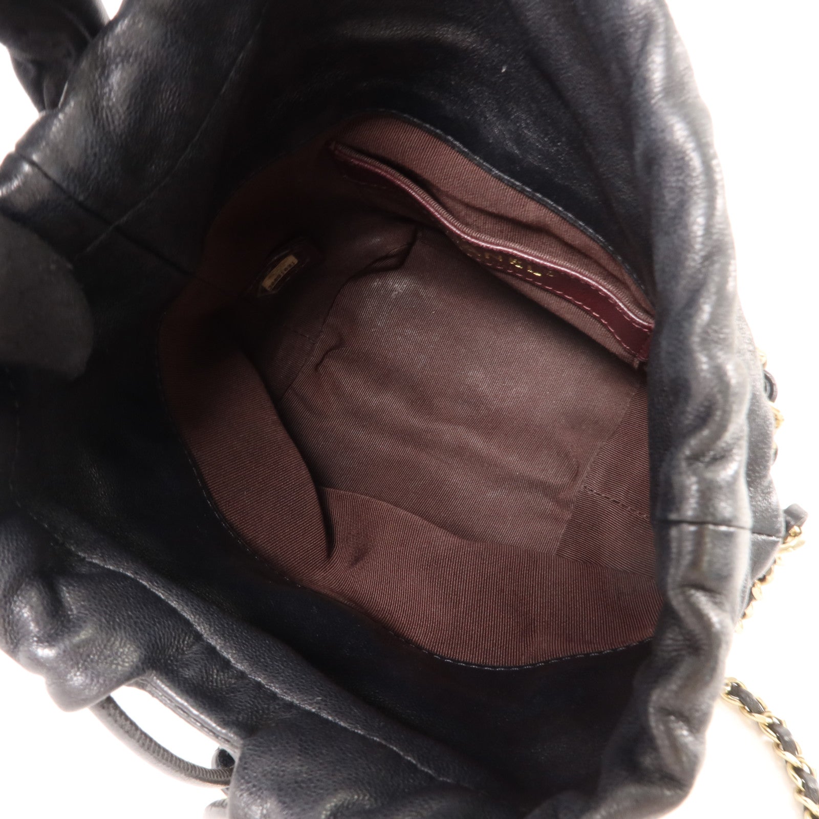 CHANEL 羊皮皮革Drawstring Chain Shoulder鏈帶肩背袋
