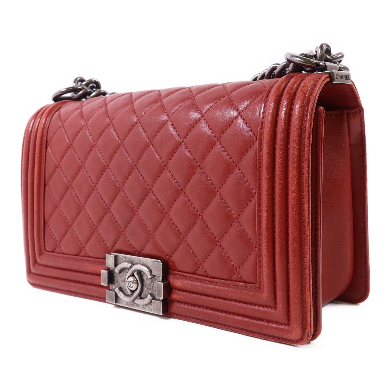 CHANEL 羊皮皮革Boy 25銀扣鏈帶肩背袋