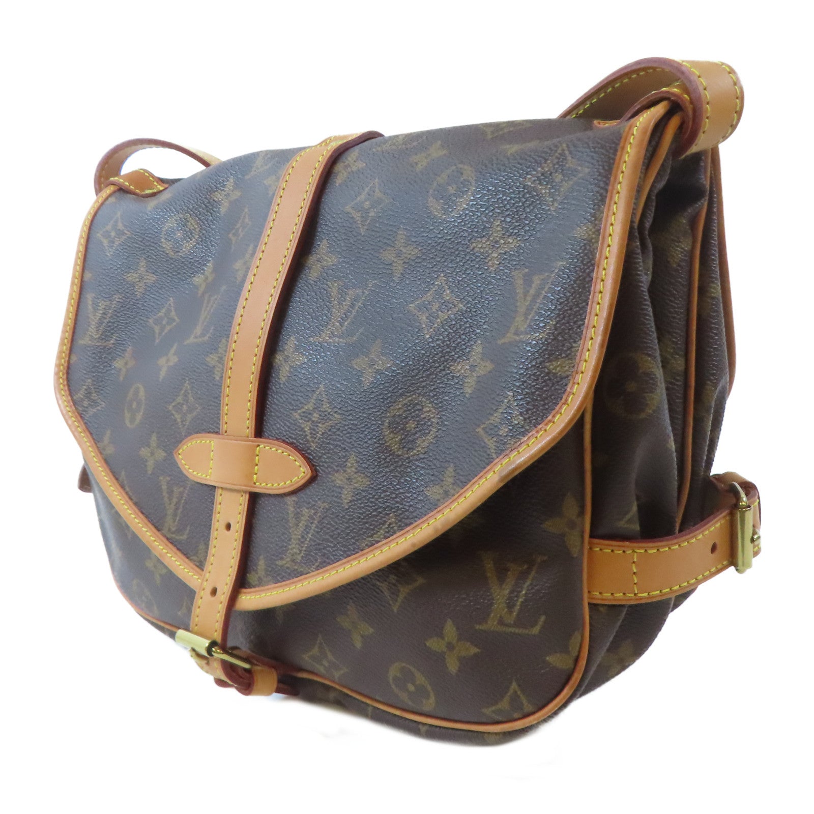LOUIS VUITTON Monogram Saumur 30金扣肩背袋啡色