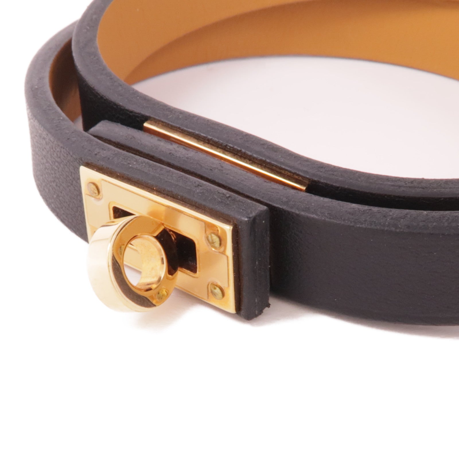HERMES Swift皮革Kelly Double Tour金扣手鐲Noir