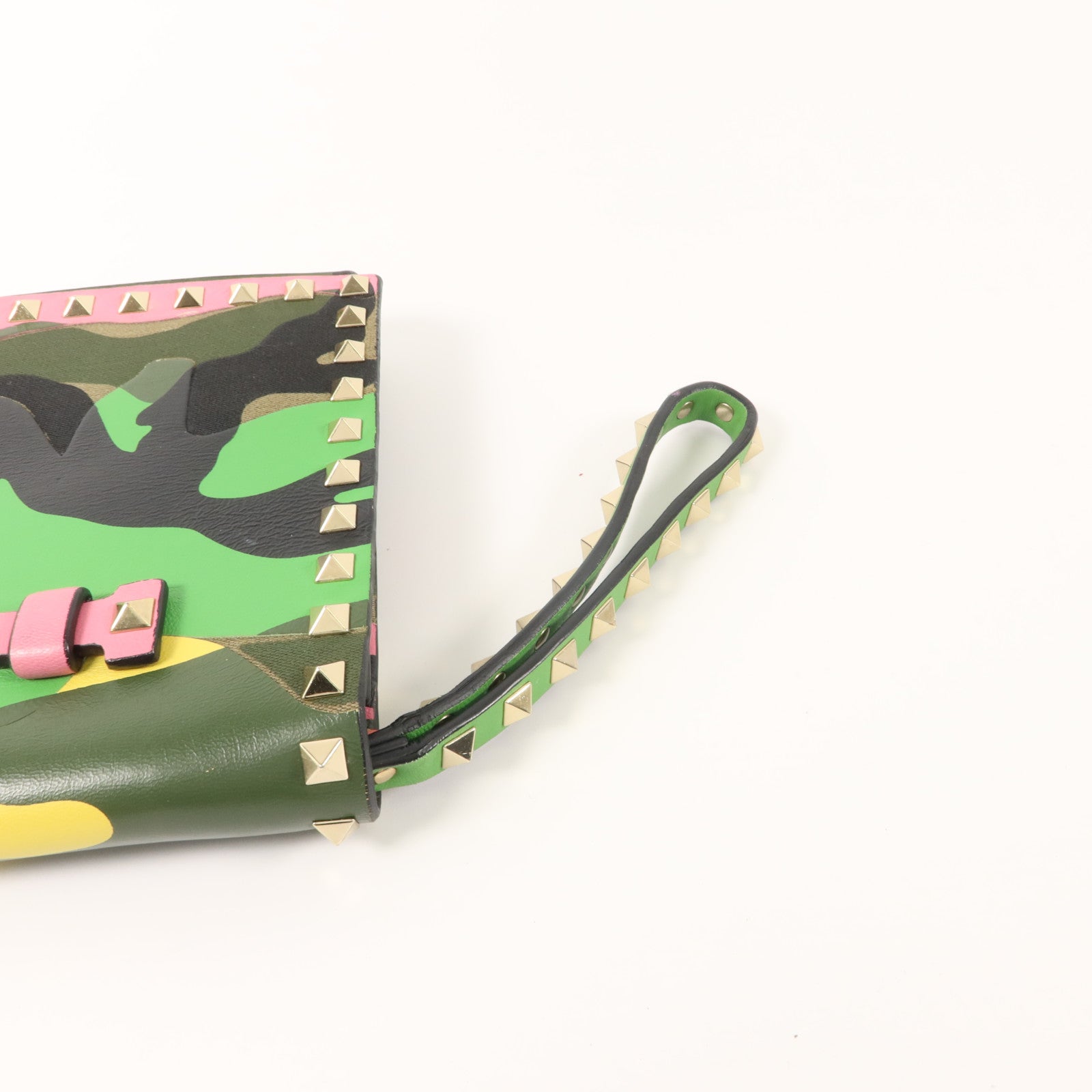 Valentino 帆布/牛皮皮革Camouflage Rockstud Wristlet Clutch手拿包