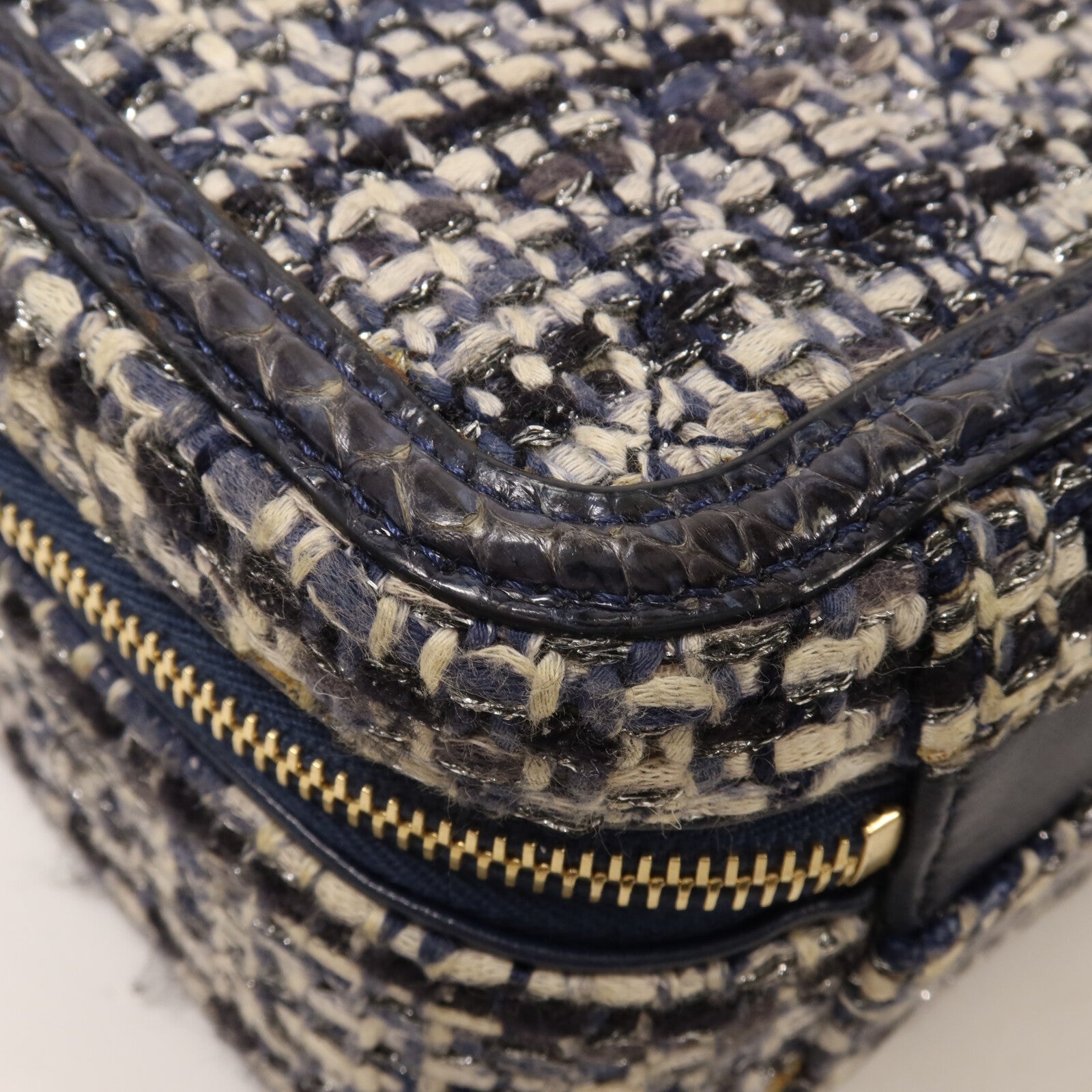 CHANEL Tweed/蛇皮皮革Vanity Case鏈帶手挽肩背兩用袋