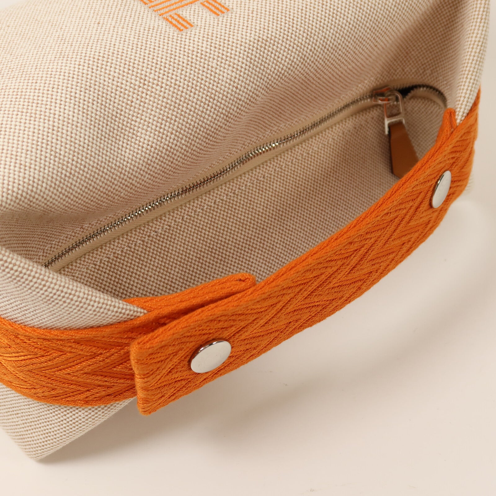 HERMES 帆布Bride A Brac PM銀扣手挽袋