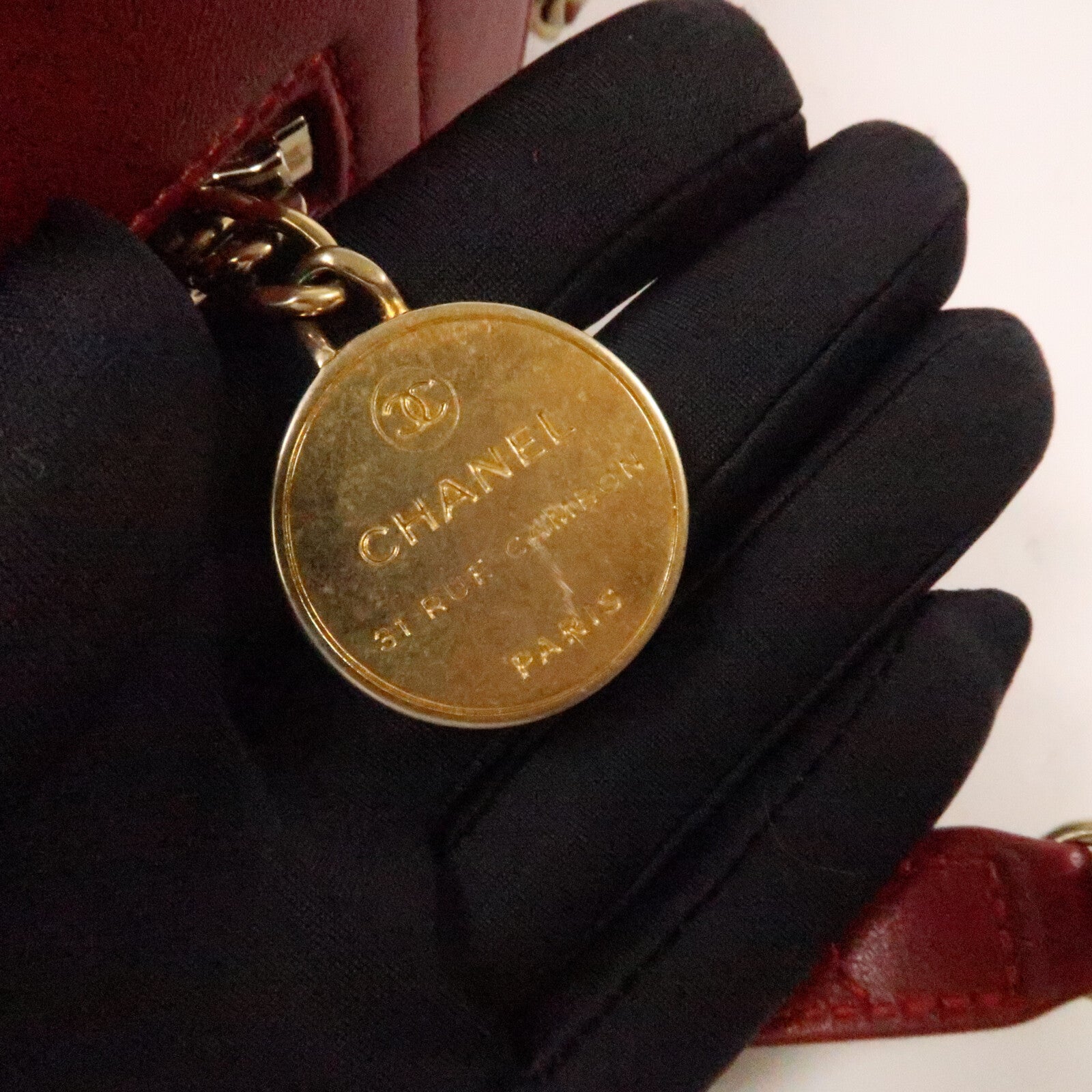 CHANEL 羊皮皮革Chain Shoulder Bag金扣鏈帶手挽肩背袋