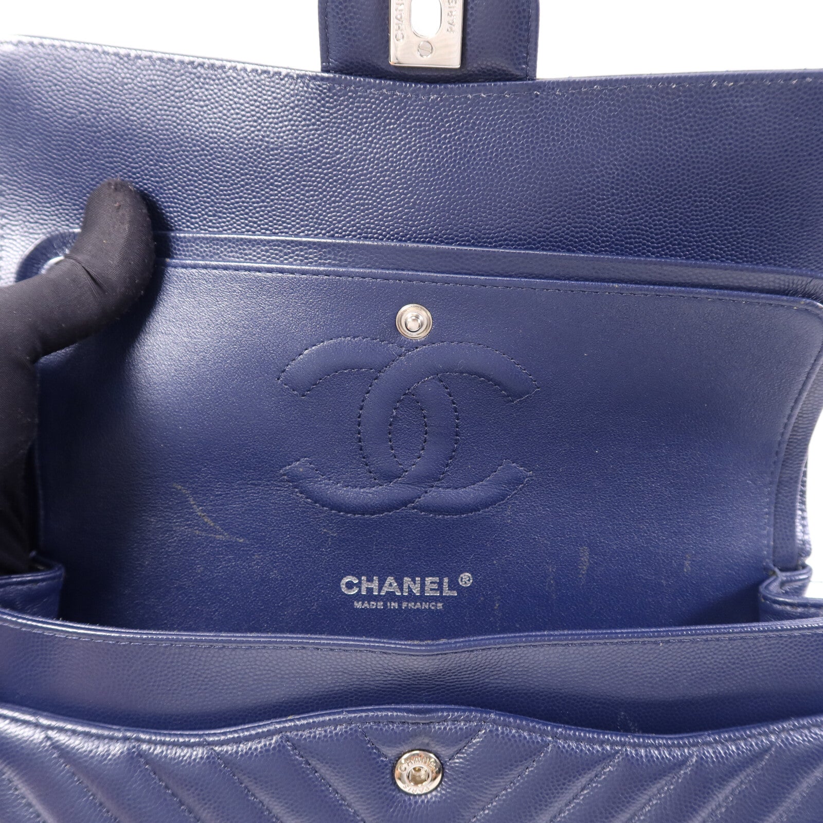 CHANEL 牛皮皮革Classic Flap Chevron銀扣鏈帶肩背袋