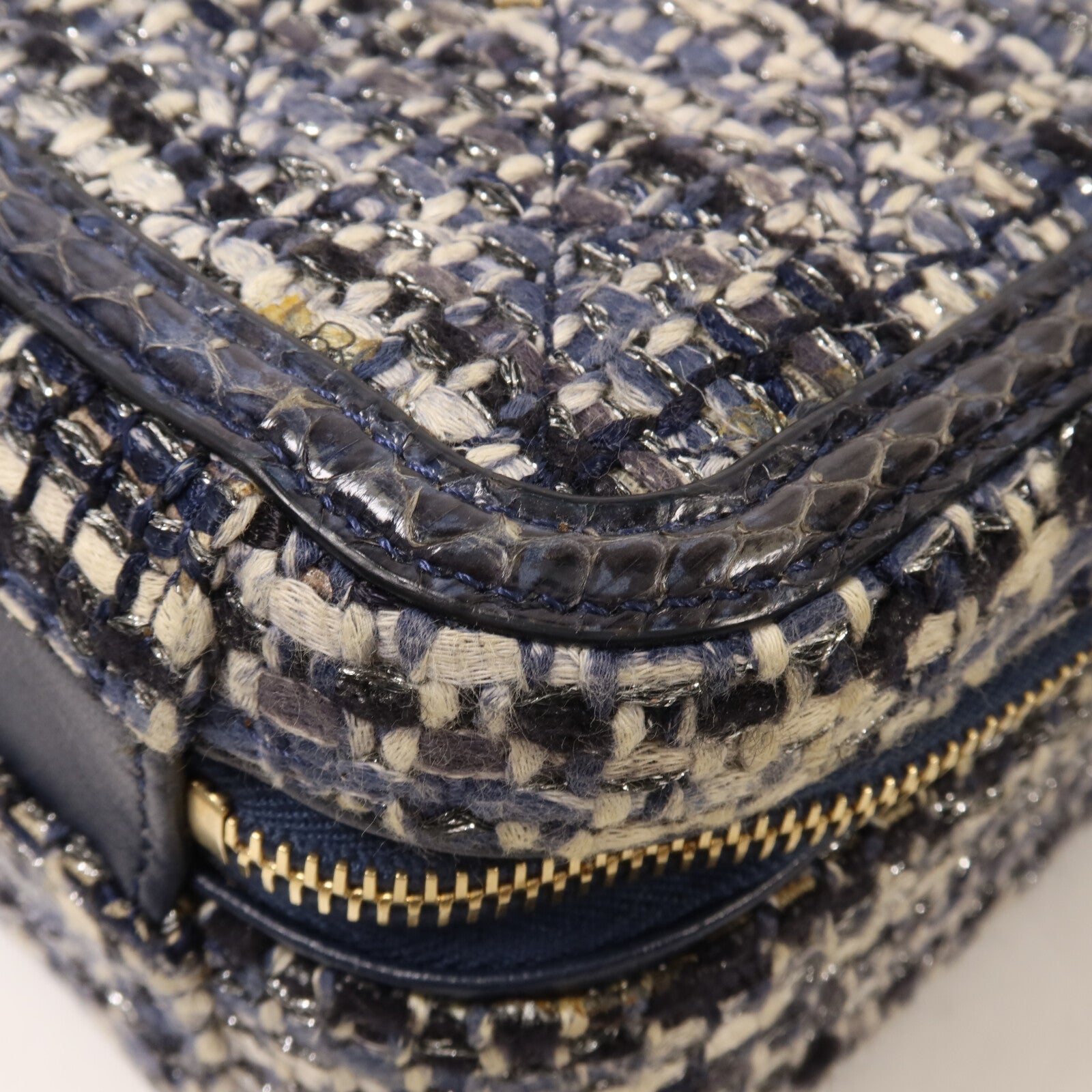 CHANEL Tweed/蛇皮皮革Vanity Case鏈帶手挽肩背兩用袋