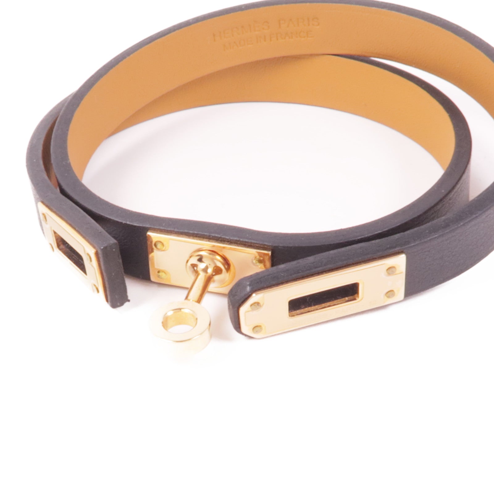 HERMES Swift皮革Kelly Double Tour金扣手鐲Noir