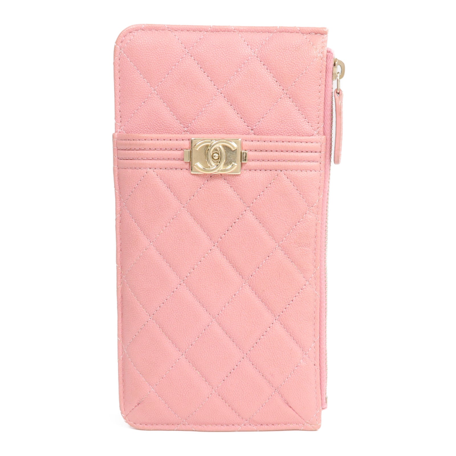 CHANEL 牛皮皮革Zipper Long Wallet金扣長錢包