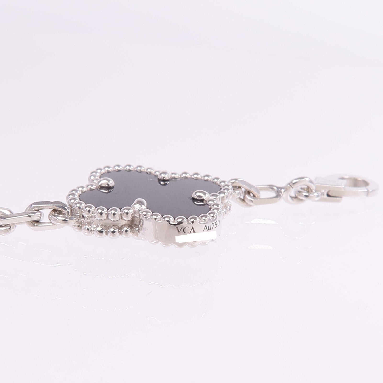 Van Cleef & Arpels 18K白金Vintage Alhambra Bracelet 5 Motifs縞瑪瑙/鑽石手鏈