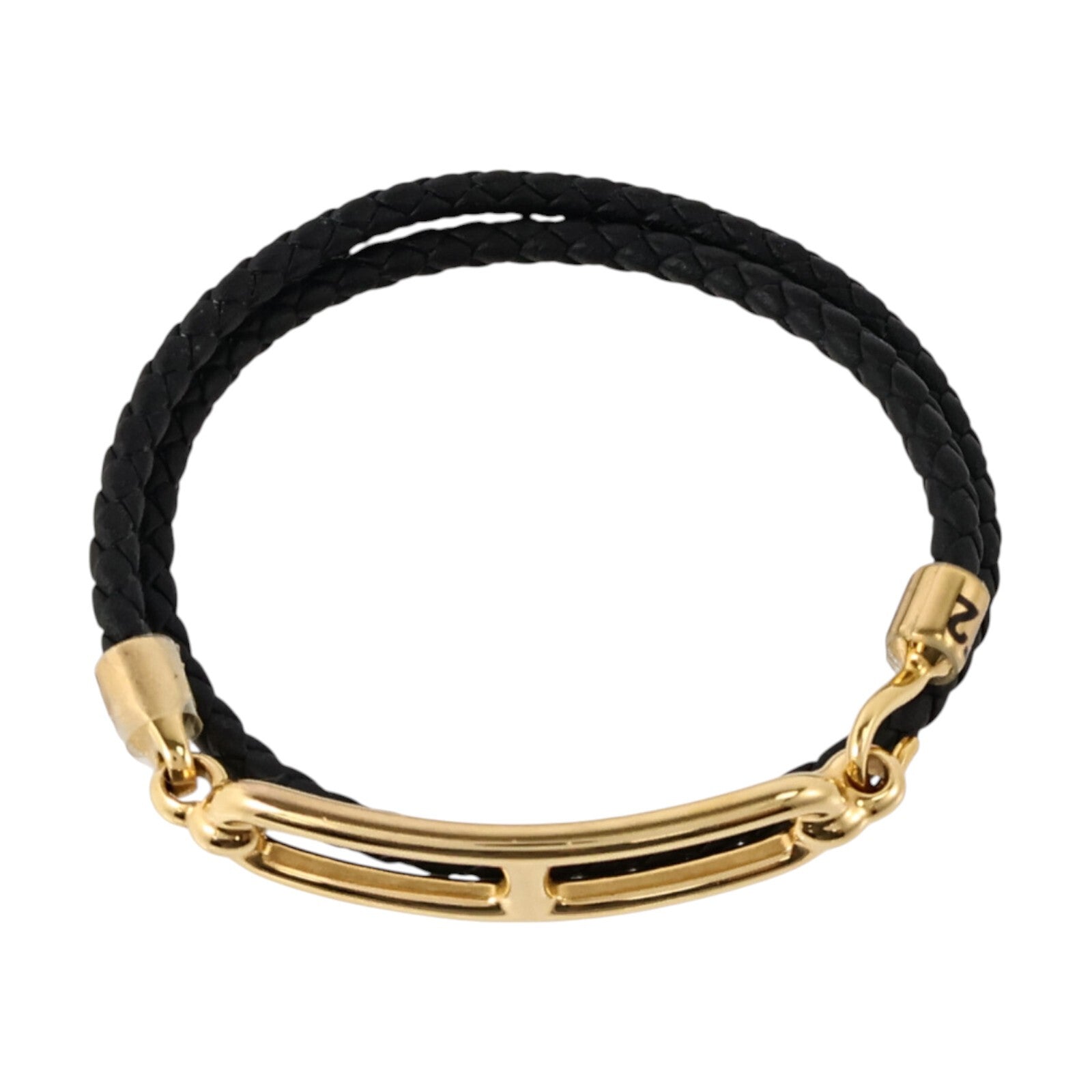 HERMES Swift皮革/金屬Roulis Double Tour Bracelet金扣手鏈Black