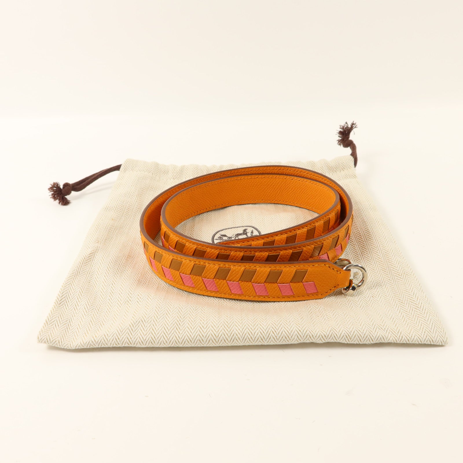 HERMES Epsom皮革Tressage Bag Strap肩背帶Orange