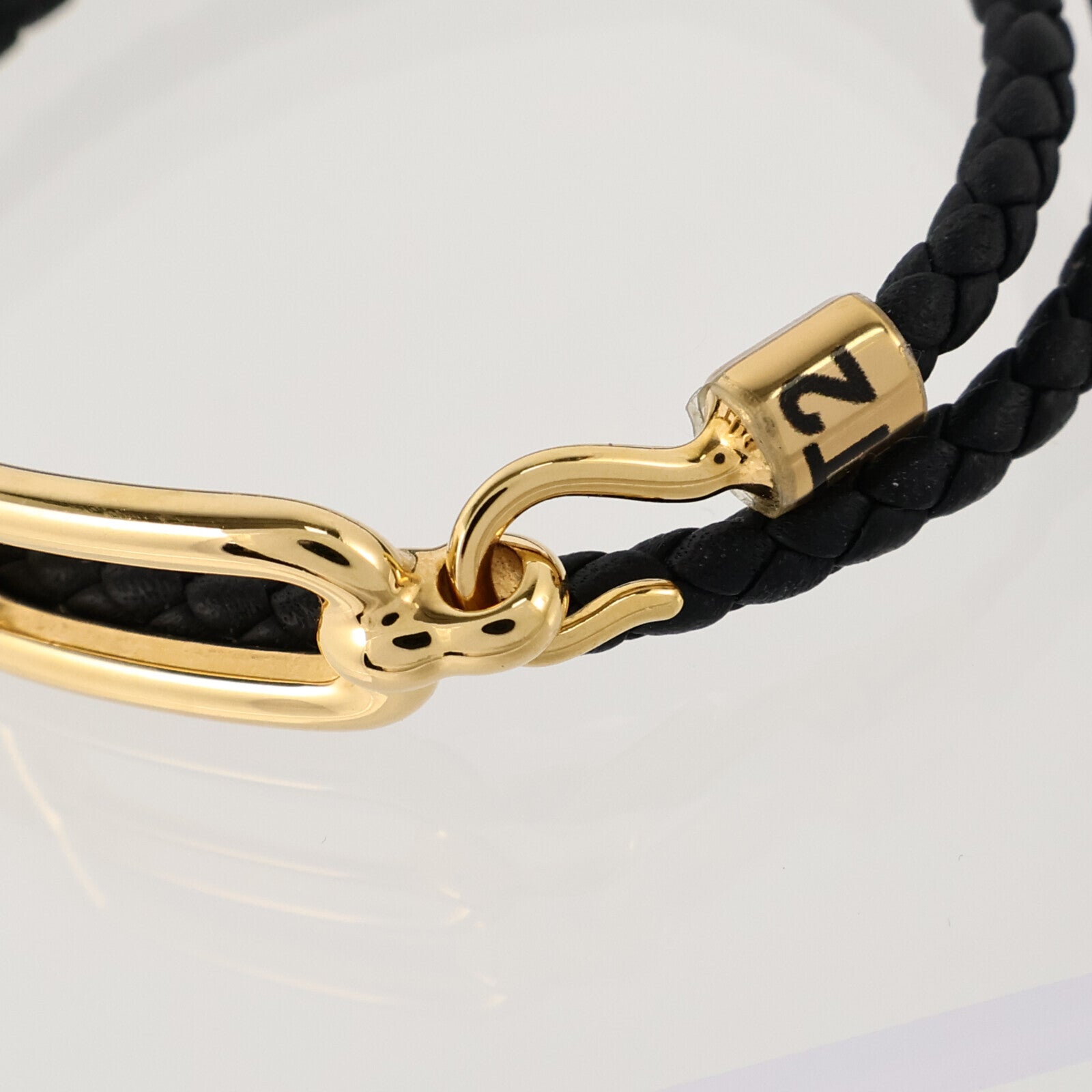 HERMES Swift皮革/金屬Roulis Double Tour Bracelet金扣手鏈Black